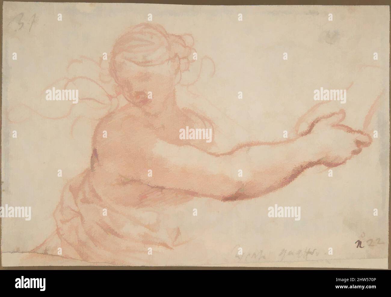 Art Inspired by Study for the Allegory of Religion, 1629–39, Rote Kreide, 4 13/16 x 7 1/16in. (12,2 x 18cm), Zeichnungen, Pietro da Cortona (Pietro Berrettini) (Italienisch, Cortona 1596–1669 Rom, Klassische Werke, die von Artotop mit einem Schuss Moderne modernisiert wurden. Formen, Farbe und Wert, auffällige visuelle Wirkung auf Kunst. Emotionen durch Freiheit von Kunstwerken auf zeitgemäße Weise. Eine zeitlose Botschaft, die eine wild kreative neue Richtung verfolgt. Künstler, die sich dem digitalen Medium zuwenden und die Artotop NFT erschaffen Stockfoto
