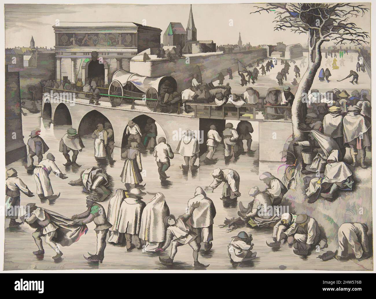 Kunst inspiriert vom Skating vor dem St. George's Gate, Antwerpen, ca. 1558, Gravieren; erster Zustand von zwei, 9 1/8 x 11 3/4 Zoll (23,2 x 29,9 cm), Drucke, nach Pieter Bruegel dem Älteren (Niederländisch, Breda (?) Ca. 1525–1569 Brüssel), Frans Huys (Niederlandisch, 1522–1562, Klassische Werke, die von Artotop mit einem Schuss Moderne modernisiert wurden. Formen, Farbe und Wert, auffällige visuelle Wirkung auf Kunst. Emotionen durch Freiheit von Kunstwerken auf zeitgemäße Weise. Eine zeitlose Botschaft, die eine wild kreative neue Richtung verfolgt. Künstler, die sich dem digitalen Medium zuwenden und die Artotop NFT erschaffen Stockfoto
