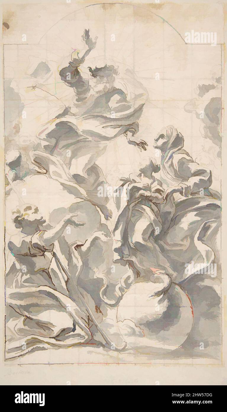 Kunst inspiriert von Allegory of the Immaculate Conception, 1639–1709, Stift und braune Tinte, Pinsel und Grauwäsche. Quadratisch in schwarzer Kreide, 9-3/4 x 5-15/16 Zoll (24,7 x 15,1 cm), Zeichnungen, Giovanni Battista Gaulli (Il Baciccio) (Italienisch, Genua 1639–1709 Rom, Klassische Werke, die von Artotop mit einem Schuss Moderne modernisiert wurden. Formen, Farbe und Wert, auffällige visuelle Wirkung auf Kunst. Emotionen durch Freiheit von Kunstwerken auf zeitgemäße Weise. Eine zeitlose Botschaft, die eine wild kreative neue Richtung verfolgt. Künstler, die sich dem digitalen Medium zuwenden und die Artotop NFT erschaffen Stockfoto