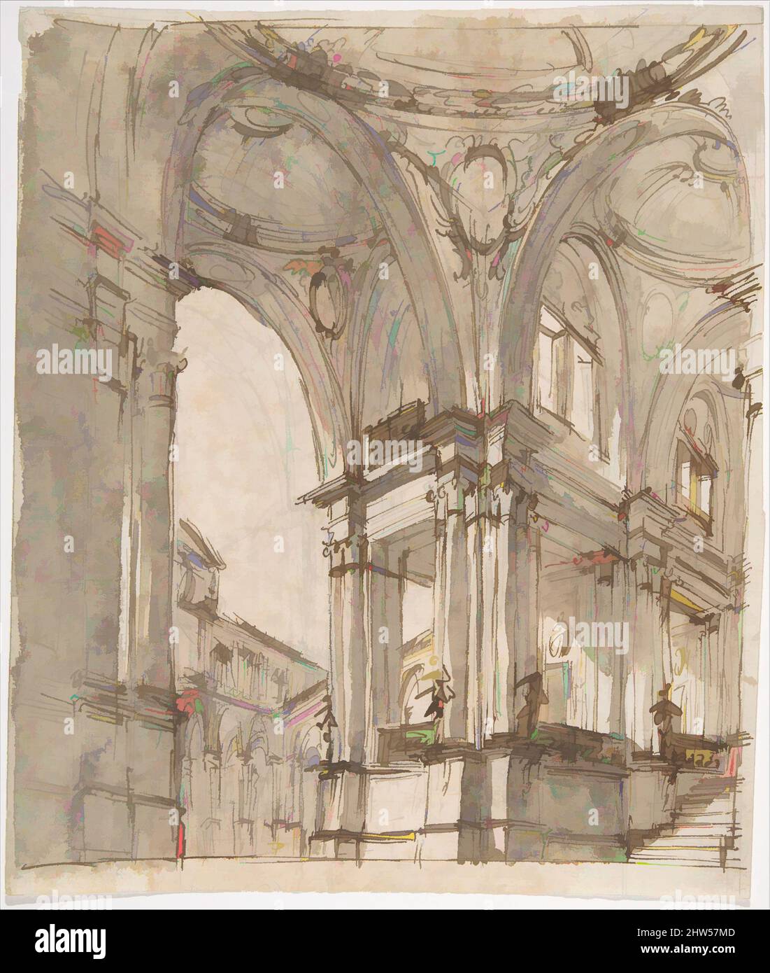 Kunst inspiriert von Architekturstudie (recto); separates Blatt mit Architekturzeichnung (verso), 1676–1736, Stift und braune Tinte, Pinsel und braune Wäsche, über Graphit, Blatt: 8 1/4 x 7 Zoll (21 x 17,8 cm), Zeichnungen, Filippo Juvarra (Italienisch, Messina 1678–1736 Madrid, Klassische Werke, die von Artotop mit einem Schuss Moderne modernisiert wurden. Formen, Farbe und Wert, auffällige visuelle Wirkung auf Kunst. Emotionen durch Freiheit von Kunstwerken auf zeitgemäße Weise. Eine zeitlose Botschaft, die eine wild kreative neue Richtung verfolgt. Künstler, die sich dem digitalen Medium zuwenden und die Artotop NFT erschaffen Stockfoto