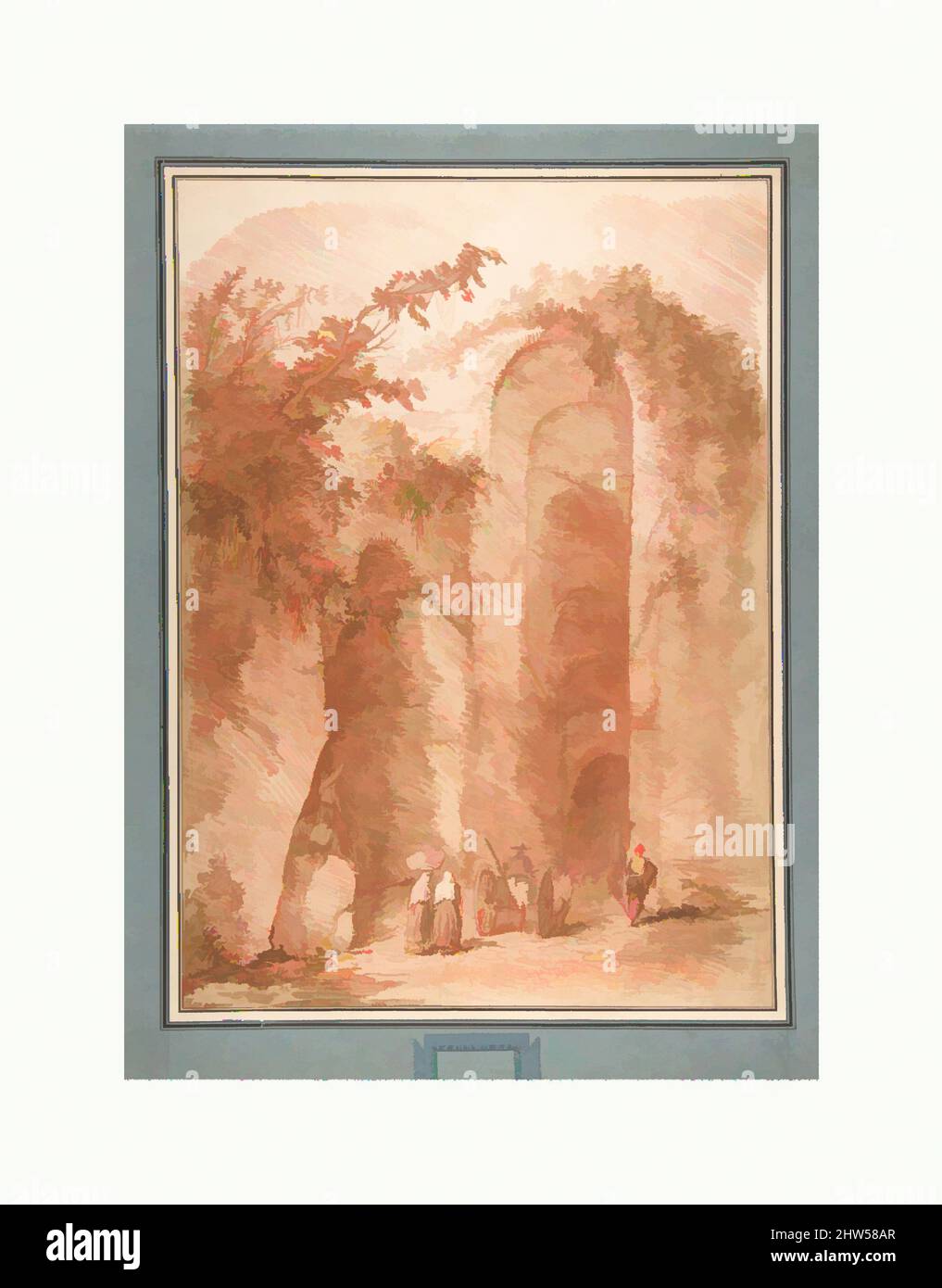 Kunst inspiriert durch den Eingang zur Grotte von Posillipo, n.d., Pinsel und braun waschen, über einer roten Kreide kontraproof mit Spuren von schwarzer Kreide. Rahmenlinien in Stift und brauner Tinte, 18 1/4 x 13 Zoll (46,4 x 33 cm), Zeichnungen, After Hubert Robert (französisch, Paris 1733–1808 Paris), Anonym, Klassische Werke, die von Artotop mit einem Schuss Moderne modernisiert wurden. Formen, Farbe und Wert, auffällige visuelle Wirkung auf Kunst. Emotionen durch Freiheit von Kunstwerken auf zeitgemäße Weise. Eine zeitlose Botschaft, die eine wild kreative neue Richtung verfolgt. Künstler, die sich dem digitalen Medium zuwenden und die Artotop NFT erschaffen Stockfoto