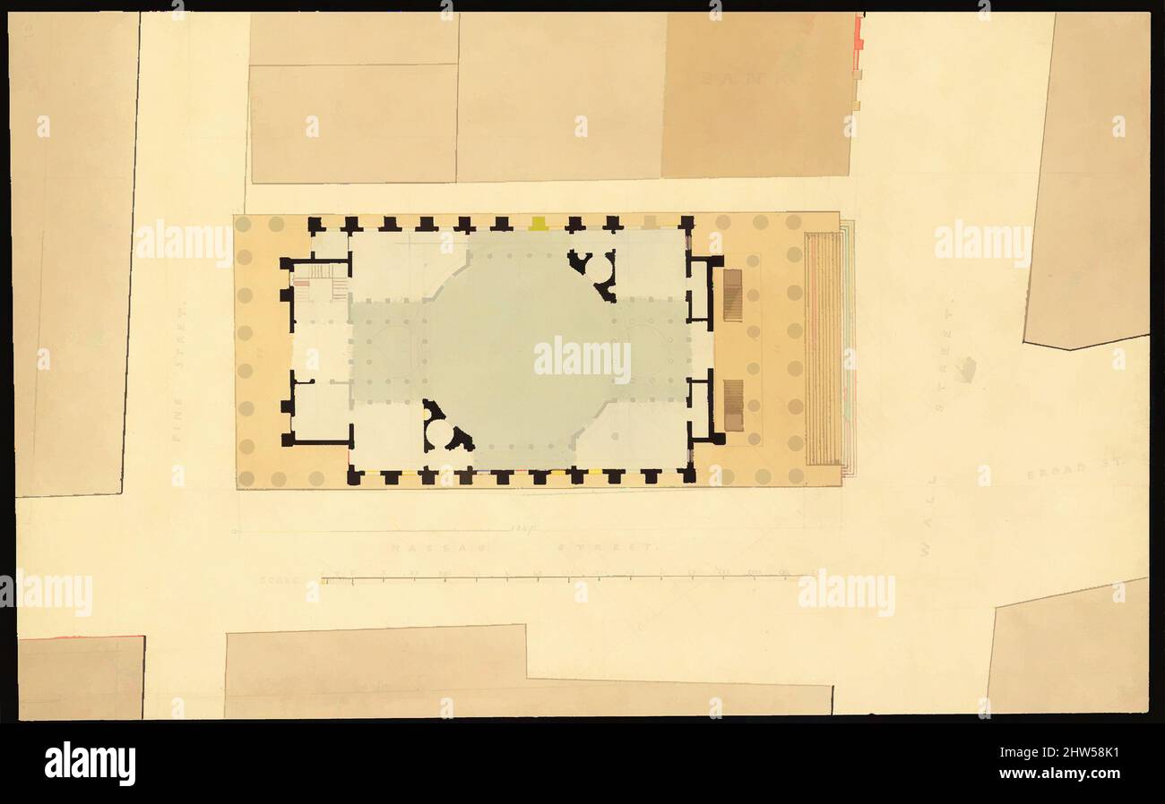 Kunst inspiriert von Plan of U. S. Custom House, Anfang 19. Jahrhundert, Blatt: 9 x 14 1/2 Zoll (22,9 x 36,8 cm), Ithiel Town (American, Thompson, Connecticut 1784–1844 New Haven, Connecticut), Alexander Jackson Davis (American, New York 1803–1892 West Orange, New Jersey, Klassische Werke, die von Artotop mit einem Schuss Moderne modernisiert wurden. Formen, Farbe und Wert, auffällige visuelle Wirkung auf Kunst. Emotionen durch Freiheit von Kunstwerken auf zeitgemäße Weise. Eine zeitlose Botschaft, die eine wild kreative neue Richtung verfolgt. Künstler, die sich dem digitalen Medium zuwenden und die Artotop NFT erschaffen Stockfoto