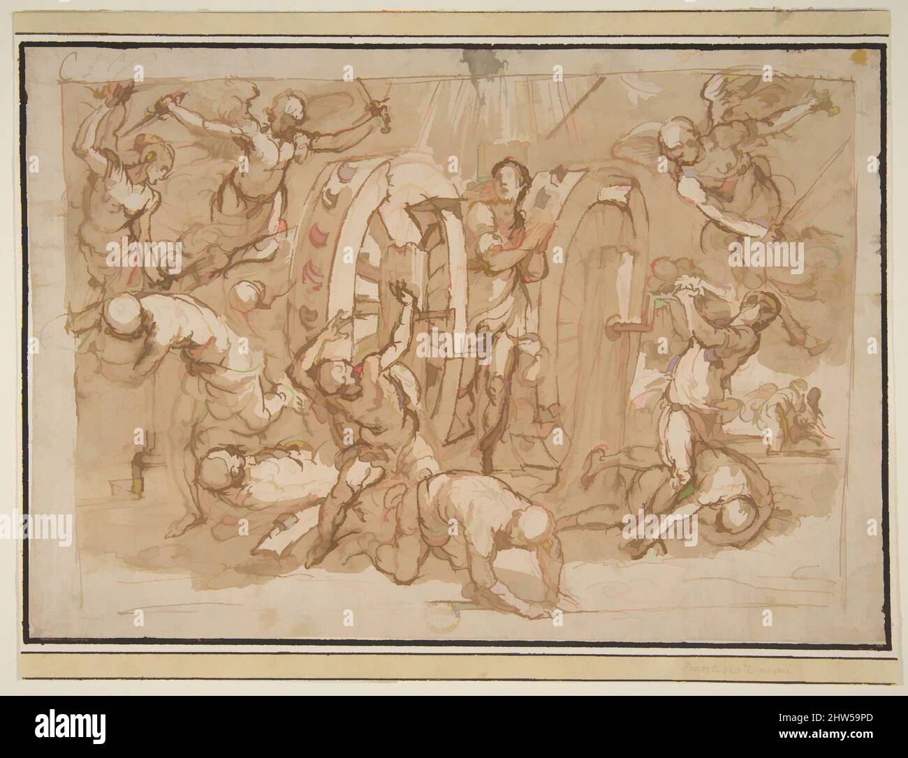 Kunst inspiriert vom Martyrium der heiligen Katharina von Alexandria, 1548–1612, Feder und braune Tinte, Pinsel und braune Wäsche, über roter Kreide, 7 x 10 1/16in. (17,8 x 25,6cm), Zeichnungen, Bernardino Poccetti (Italienisch, San Marino di Valdelsa 1548–1612 Florenz, Klassische Werke, die von Artotop mit einem Schuss Moderne modernisiert wurden. Formen, Farbe und Wert, auffällige visuelle Wirkung auf Kunst. Emotionen durch Freiheit von Kunstwerken auf zeitgemäße Weise. Eine zeitlose Botschaft, die eine wild kreative neue Richtung verfolgt. Künstler, die sich dem digitalen Medium zuwenden und die Artotop NFT erschaffen Stockfoto