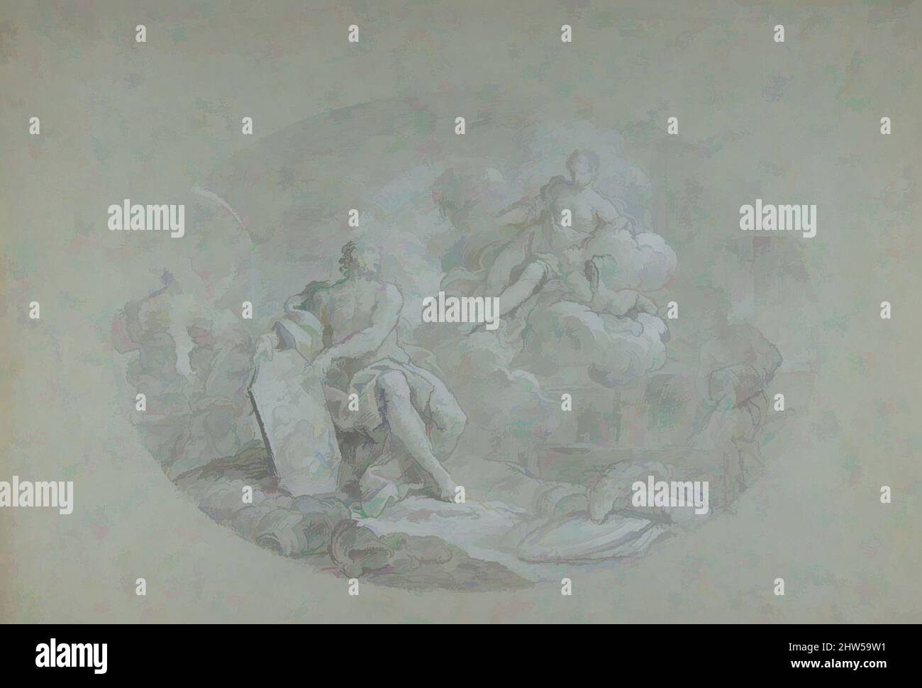 Kunst inspiriert von Venus in der Schmiede von Vulcan (Aeneid VIII: 370 ff), 1699–1768, Schwarze Kreide, mit weißer Kreide hervorgehoben, auf blaugrünem Papier, Gesamt: 12-11/16 x 17 Zoll (32,2 x 43,2 cm), Zeichnungen, Stefano Pozzi (Italienisch, Rom 1699–1768 Rom, Klassische Werke, die von Artotop mit einem Schuss Moderne modernisiert wurden. Formen, Farbe und Wert, auffällige visuelle Wirkung auf Kunst. Emotionen durch Freiheit von Kunstwerken auf zeitgemäße Weise. Eine zeitlose Botschaft, die eine wild kreative neue Richtung verfolgt. Künstler, die sich dem digitalen Medium zuwenden und die Artotop NFT erschaffen Stockfoto