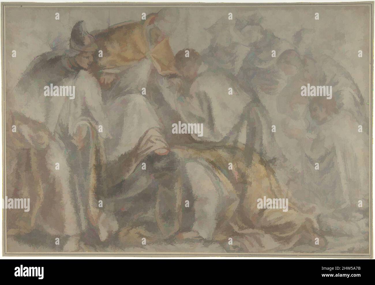 Kunst, inspiriert vom Kaiser Friedrich Barbarossa, der sich Papst Alexander III. In Anwesenheit eines Dogen unterstellte, 1556–1618, Schwarz, Grau, Rot, Braune und gelbe Kreide auf hellblauem Papier, 11-7/16 x 16-15/16 Zoll (29,1 x 43,1 cm), Zeichnungen, Pietro Malombra (Italienisch, Venedig 1556–1618 Venedig, Klassische Werke, die von Artotop mit einem Schuss Moderne modernisiert wurden. Formen, Farbe und Wert, auffällige visuelle Wirkung auf Kunst. Emotionen durch Freiheit von Kunstwerken auf zeitgemäße Weise. Eine zeitlose Botschaft, die eine wild kreative neue Richtung verfolgt. Künstler, die sich dem digitalen Medium zuwenden und die Artotop NFT erschaffen Stockfoto