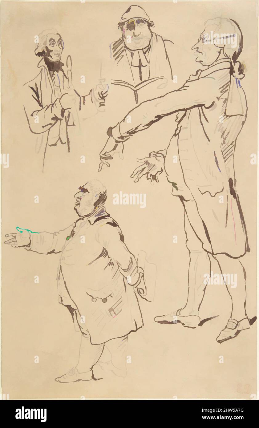 Kunst inspiriert durch Studien von vier Engländern, nach James Gillray, ca. 1817–25, Pinsel und braune Tinte auf Kalk; montiert auf gewobntem Papier, Blatt: 10 1/2 x 6 3/4 Zoll (26,7 x 17,1 cm), Zeichnungen, Eugène Delacroix (französisch, Charenton-Saint-Maurice 1798–1863 Paris, Klassische Werke, die von Artotop mit einem Schuss Moderne modernisiert wurden. Formen, Farbe und Wert, auffällige visuelle Wirkung auf Kunst. Emotionen durch Freiheit von Kunstwerken auf zeitgemäße Weise. Eine zeitlose Botschaft, die eine wild kreative neue Richtung verfolgt. Künstler, die sich dem digitalen Medium zuwenden und die Artotop NFT erschaffen Stockfoto