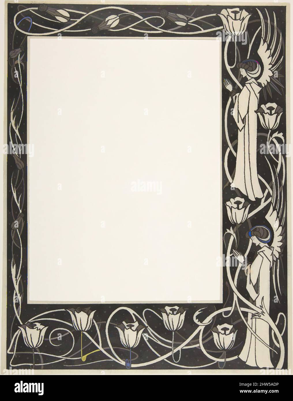 Kunst inspiriert von Betenden Engeln und Mohnblumen (Border Design for Thomas Malory, 'Le Morte d'Arthur', J. M. Dent 1893–94, Teil III, Buch VII, Kapitel i, S. 219), Bis zum 30. Mai 1893, Stift und schwarze Tinte, Blatt: 11 1/8 x 8 3/4 Zoll (28,3 x 22,2 cm), Zeichnungen, Aubrey Vincent Beardsley (, Klassische Werke, die von Artotop mit einem Schuss Moderne modernisiert wurden. Formen, Farbe und Wert, auffällige visuelle Wirkung auf Kunst. Emotionen durch Freiheit von Kunstwerken auf zeitgemäße Weise. Eine zeitlose Botschaft, die eine wild kreative neue Richtung verfolgt. Künstler, die sich dem digitalen Medium zuwenden und die Artotop NFT erschaffen Stockfoto