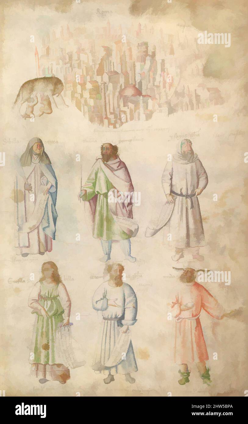Kunst inspiriert von berühmten Männern und Frauen aus der klassischen und biblischen Antike., 1450s, Stift und braune Tinte, Pinsel und Aquarell in verschiedenen Farbtönen, 12-3/8 x 7-13/16 Zoll (31,4 x 19,9 cm), Zeichnungen, zugeschrieben Barthelemy d'Eyck (Niederlandisch, blühte 1444–1469, Klassische Werke, die von Artotop mit einem Schuss Moderne modernisiert wurden. Formen, Farbe und Wert, auffällige visuelle Wirkung auf Kunst. Emotionen durch Freiheit von Kunstwerken auf zeitgemäße Weise. Eine zeitlose Botschaft, die eine wild kreative neue Richtung verfolgt. Künstler, die sich dem digitalen Medium zuwenden und die Artotop NFT erschaffen Stockfoto