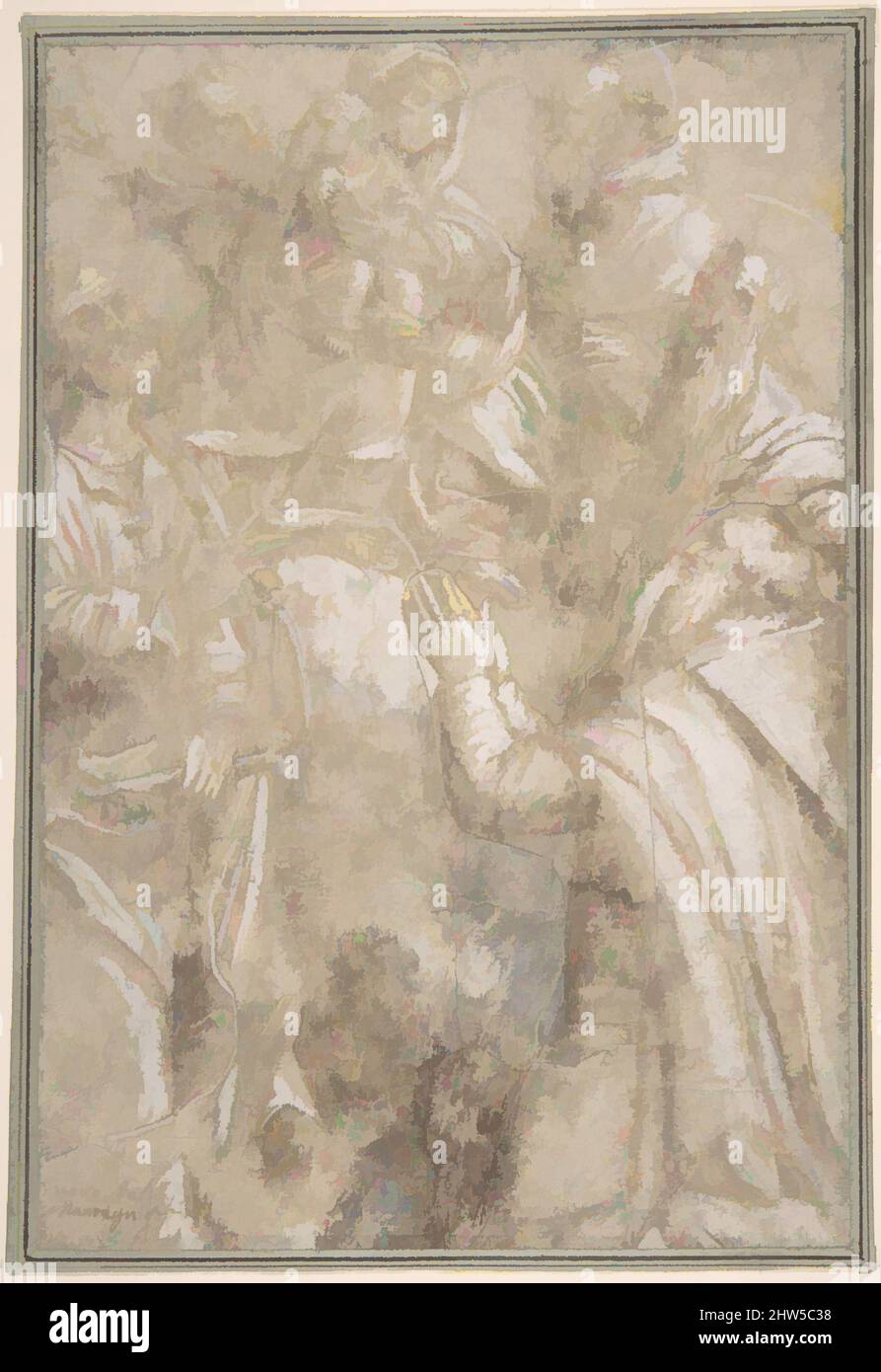 Kunst inspiriert von der Anbetung der Madonna mit Kind, 1400–1600, Pinsel und braune Tinte mit chinesischem Weiß, 9-3/8 x 6-1/4 Zoll (23,8 x 15,9 cm), Zeichnungen, Anonym, Italienisch, 15. bis 16. Jahrhundert, Klassische Werke, die von Artotop mit einem Schuss Moderne modernisiert wurden. Formen, Farbe und Wert, auffällige visuelle Wirkung auf Kunst. Emotionen durch Freiheit von Kunstwerken auf zeitgemäße Weise. Eine zeitlose Botschaft, die eine wild kreative neue Richtung verfolgt. Künstler, die sich dem digitalen Medium zuwenden und die Artotop NFT erschaffen Stockfoto