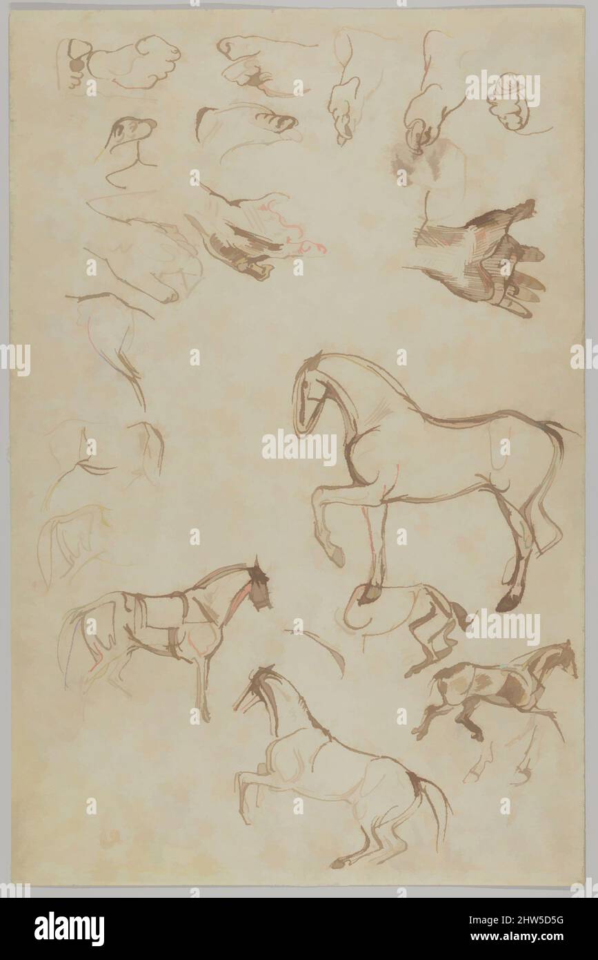 Kunst inspiriert von Nineteen Studien über Pferde, Hände und Füße (r.); Studien über Köpfe und Figuren (v.), 1820–63, Stift und braune und schwarze Tinte über Graphit (r.); Stift und Tinte, Pinsel und Wäsche (v.) auf gebettetem Papier, insgesamt: 16 7/16 x 10 3/4 Zoll (41,8 x 27,3 cm), Zeichnungen, Eugène Delacroix (, Klassische Werke, die von Artotop mit einem Schuss Moderne modernisiert wurden. Formen, Farbe und Wert, auffällige visuelle Wirkung auf Kunst. Emotionen durch Freiheit von Kunstwerken auf zeitgemäße Weise. Eine zeitlose Botschaft, die eine wild kreative neue Richtung verfolgt. Künstler, die sich dem digitalen Medium zuwenden und die Artotop NFT erschaffen Stockfoto Kunst inspiriert von Nineteen Studien über Pferde, Hände und Füße (r.); Studien über Köpfe und Figuren (v.), 1820–63, Stift und braune und schwarze Tinte über Graphit (r.); Stift und Tinte, Pinsel und Wäsche (v.) auf gebettetem Papier, insgesamt: 16 7/16 x 10 3/4 Zoll (41,8 x 27,3 cm), Zeichnungen, Eugène Delacroix (, Klassische Werke, die von Artotop mit einem Schuss Moderne modernisiert wurden. Formen, Farbe und Wert, auffällige visuelle Wirkung auf Kunst. Emotionen durch Freiheit von Kunstwerken auf zeitgemäße Weise. Eine zeitlose Botschaft, die eine wild kreative neue Richtung verfolgt. Künstler, die sich dem digitalen Medium zuwenden und die Artotop NFT erschaffen Stockfoto