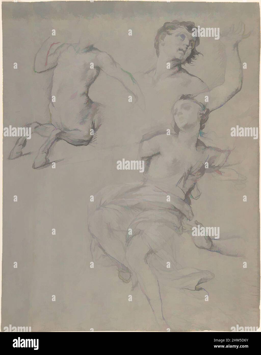 Art Inspired by Studies for the Figure of a Centaur and a Nymph, 1708–17, Schwarze Kreide, mit weißer Kreide hervorgehoben, auf blau-grauem gewaschenen Papier, 14-15/16 x 12-5/16 Zoll (38,0 x 31,2 cm), Zeichnungen, Francesco Trevisani (Italienisch, Capodistria 1656–1746 Rom, Klassische Werke, die von Artotop mit einem Schuss Moderne modernisiert wurden. Formen, Farbe und Wert, auffällige visuelle Wirkung auf Kunst. Emotionen durch Freiheit von Kunstwerken auf zeitgemäße Weise. Eine zeitlose Botschaft, die eine wild kreative neue Richtung verfolgt. Künstler, die sich dem digitalen Medium zuwenden und die Artotop NFT erschaffen Stockfoto