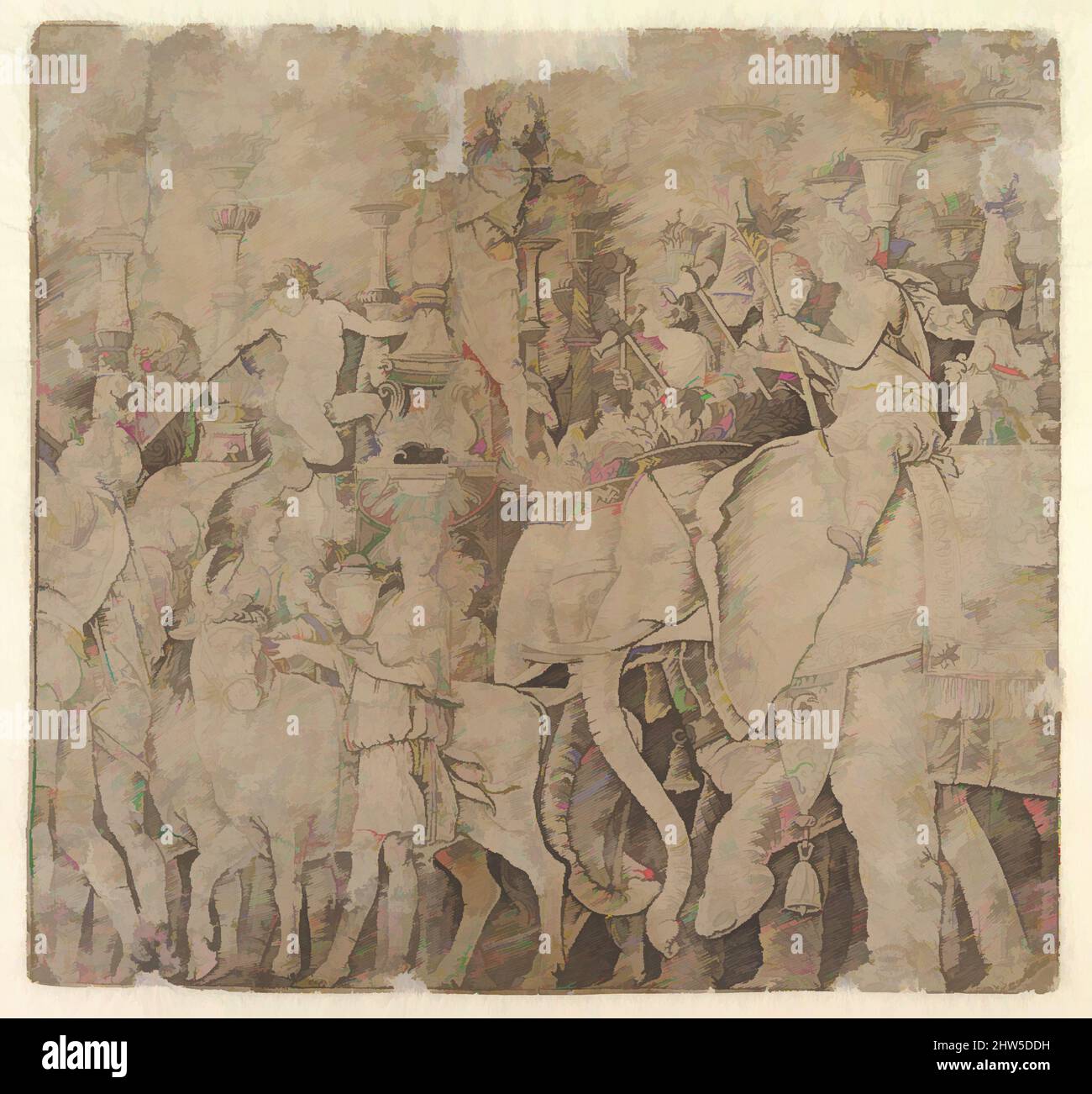 Art inspired by Triumph of Julius Caesar., 1431–1506, Stift und braune Tinte, insgesamt: 9 9/16 x 10 1/4in. (24,3 x 26,1cm), Zeichnungen, nach Andrea Mantegna (Italienisch, Isola di Carturo 1430/31–1506 Mantua, Klassische Werke, die von Artotop mit einem Schuss Moderne modernisiert wurden. Formen, Farbe und Wert, auffällige visuelle Wirkung auf Kunst. Emotionen durch Freiheit von Kunstwerken auf zeitgemäße Weise. Eine zeitlose Botschaft, die eine wild kreative neue Richtung verfolgt. Künstler, die sich dem digitalen Medium zuwenden und die Artotop NFT erschaffen Stockfoto