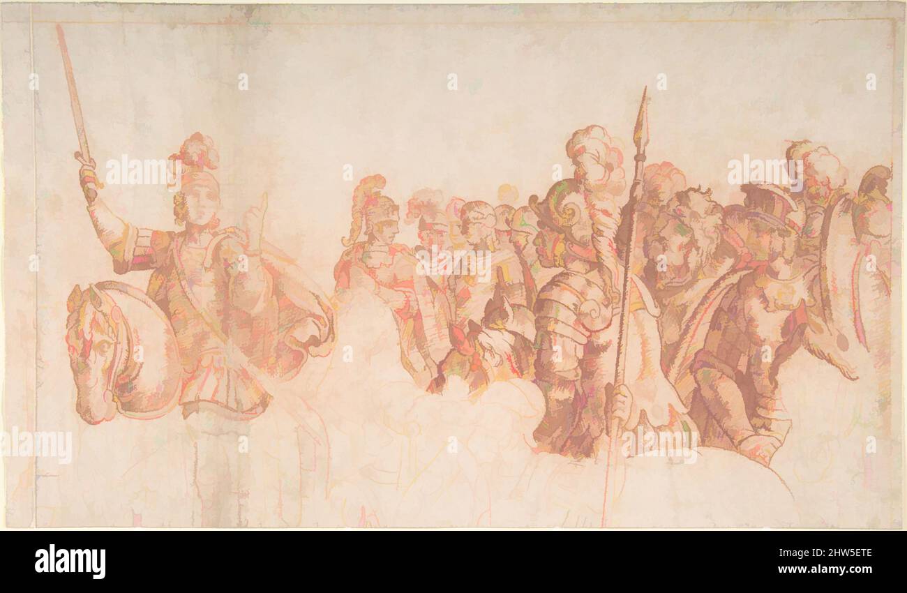 Kunst inspiriert von der Studie antiker Soldaten, 17.. Jahrhundert, Rote Kreide, 7 1/4 x 12 3/8 Zoll (18,4 x 31,4 cm), Zeichnungen, Anonym, Französisch, 17. Jahrhundert, Klassische Werke, die von Artotop mit einem Hauch von Moderne modernisiert wurden. Formen, Farbe und Wert, auffällige visuelle Wirkung auf Kunst. Emotionen durch Freiheit von Kunstwerken auf zeitgemäße Weise. Eine zeitlose Botschaft, die eine wild kreative neue Richtung verfolgt. Künstler, die sich dem digitalen Medium zuwenden und die Artotop NFT erschaffen Stockfoto