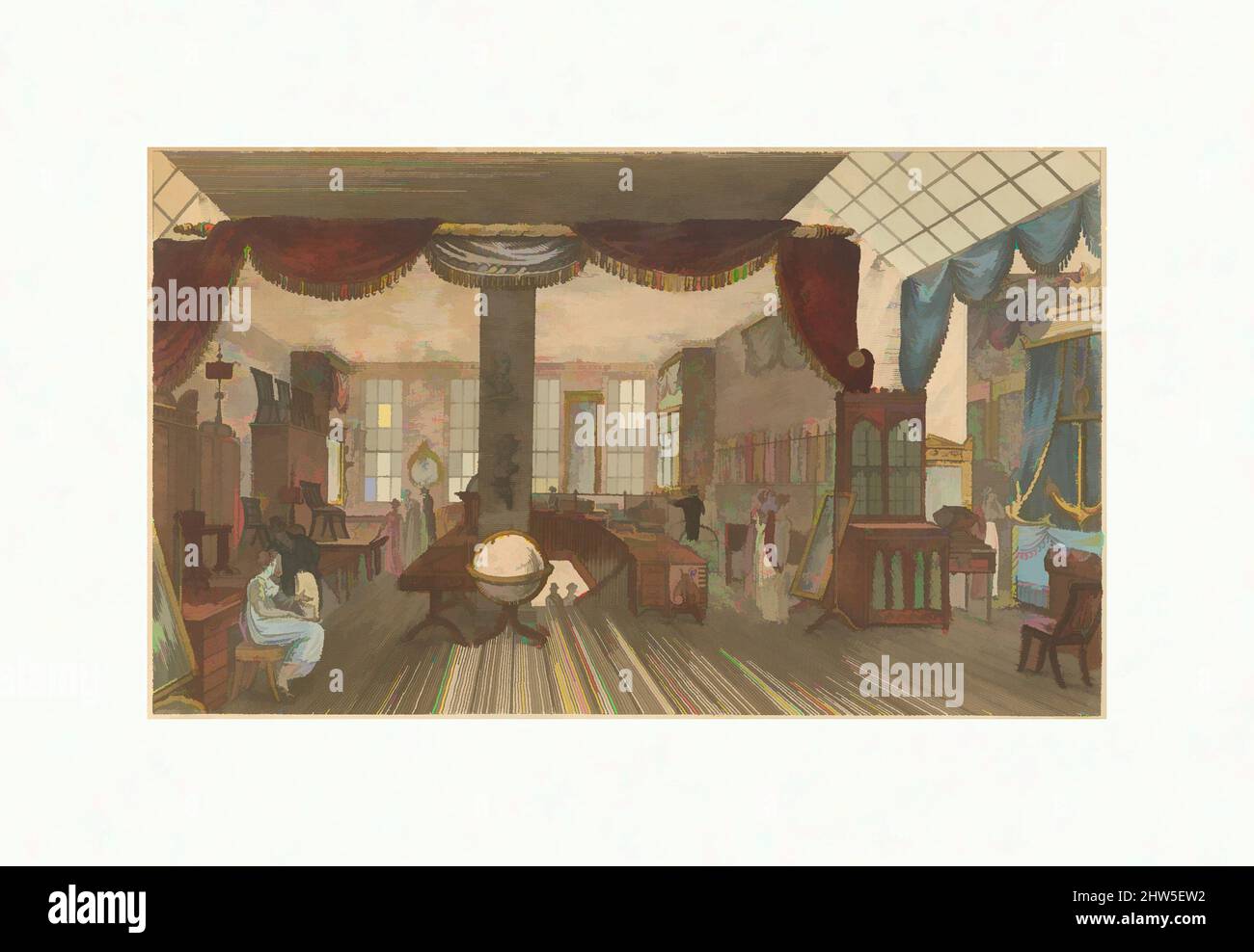 Kunst inspiriert durch das Repository der Künste, Literatur, Handel, Manufakturen, Mode, Und Politik, Serie 1., Band 2, Juli–Dezember 1809, Abbildungen: Handkolorierte Radierung, Gravur-, Holzschnitt- und Textilmuster, 9 7/16 Zoll × 6 Zoll × 1 3/4 Zoll (24 × 15,3 × 4,5 cm), nach Samuel, Klassisches Werk, modernisiert von Artotop mit einem Schuss Moderne. Formen, Farbe und Wert, auffällige visuelle Wirkung auf Kunst. Emotionen durch Freiheit von Kunstwerken auf zeitgemäße Weise. Eine zeitlose Botschaft, die eine wild kreative neue Richtung verfolgt. Künstler, die sich dem digitalen Medium zuwenden und die Artotop NFT erschaffen Stockfoto