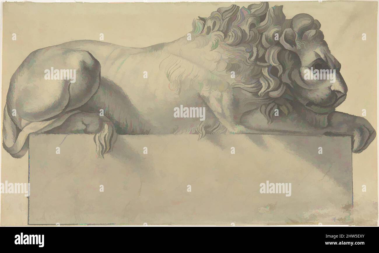 Kunst inspiriert von Zeichnung nach einem Lithographen eines Liegerad Lion., n.d., Pinsel und schwarz-grau waschen, Graphit und schwarze Kreide, Blatt: 7 3/8 x 12 3/8 Zoll (18,7 x 31,4 cm), Zeichnungen, nach Antonio Canova (Italienisch, Possagno 1757–1822 Venedig, Klassische Werke, die von Artotop mit einem Schuss Moderne modernisiert wurden. Formen, Farbe und Wert, auffällige visuelle Wirkung auf Kunst. Emotionen durch Freiheit von Kunstwerken auf zeitgemäße Weise. Eine zeitlose Botschaft, die eine wild kreative neue Richtung verfolgt. Künstler, die sich dem digitalen Medium zuwenden und die Artotop NFT erschaffen Stockfoto