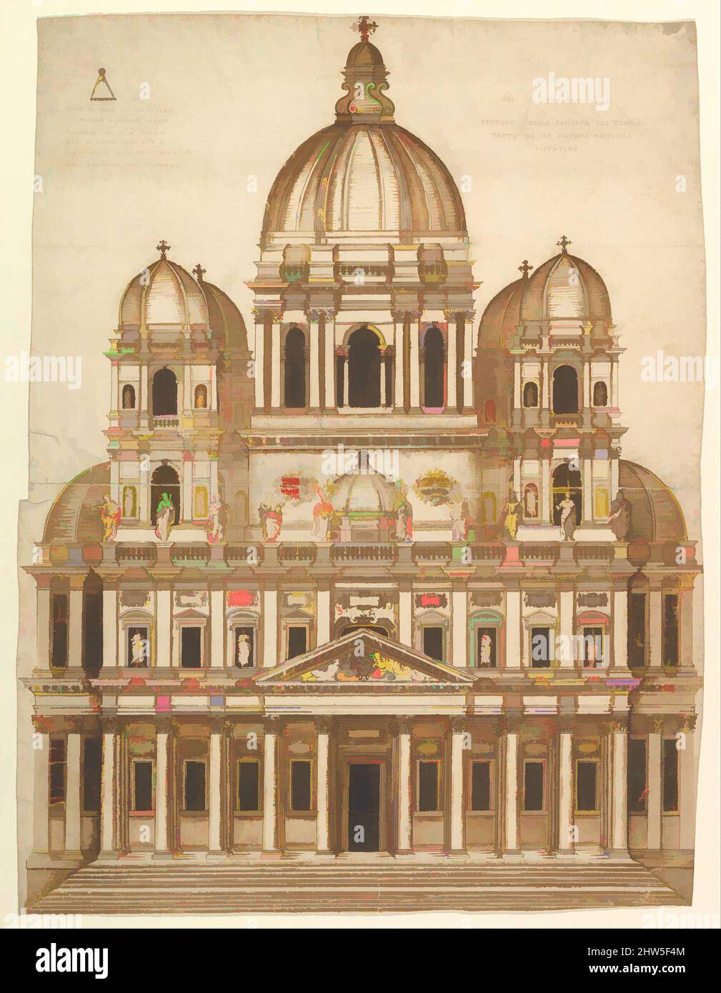 Kunst inspiriert von Unexekuted Design für die façade der Kirche Santa Maria in Araceli in der Stadt Vicenza, 1608, Stift, braune Tinte und waschen, Giacomo Montigolo von Vicenza (Italienisch, 17. Jahrhundert, Klassische Werke von Artotop mit einem Schuss Moderne modernisiert. Formen, Farbe und Wert, auffällige visuelle Wirkung auf Kunst. Emotionen durch Freiheit von Kunstwerken auf zeitgemäße Weise. Eine zeitlose Botschaft, die eine wild kreative neue Richtung verfolgt. Künstler, die sich dem digitalen Medium zuwenden und die Artotop NFT erschaffen Stockfoto