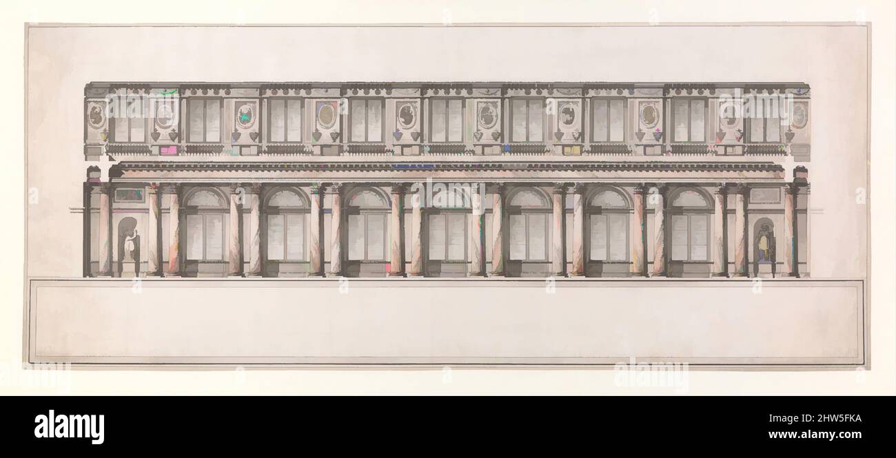 Kunst inspiriert von Längsschnitt des Großen Thronsaals (St. George's Hall), Winterpalast, Sankt Petersburg, ca. 1776, Stift und graue Tinte, Pinsel mit grauer und roter Wäsche, Blatt: 14 5/16 x 34 11/16 Zoll (36,4 x 88,1 cm), Zeichnungen, zugeschrieben Giacomo Quarenghi (Italienisch, Rota d'Imagna, Klassische Werke, die von Artotop mit einem Schuss Moderne modernisiert wurden. Formen, Farbe und Wert, auffällige visuelle Wirkung auf Kunst. Emotionen durch Freiheit von Kunstwerken auf zeitgemäße Weise. Eine zeitlose Botschaft, die eine wild kreative neue Richtung verfolgt. Künstler, die sich dem digitalen Medium zuwenden und die Artotop NFT erschaffen Stockfoto