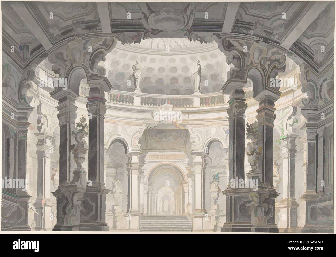 Kunst inspiriert von Design für ein Bühnenbild, 1688–1742, zugeschrieben Pietro Righini (Italienisch, 1688–1742, Klassische Werke, die von Artotop mit einem Schuss Moderne modernisiert wurden. Formen, Farbe und Wert, auffällige visuelle Wirkung auf Kunst. Emotionen durch Freiheit von Kunstwerken auf zeitgemäße Weise. Eine zeitlose Botschaft, die eine wild kreative neue Richtung verfolgt. Künstler, die sich dem digitalen Medium zuwenden und die Artotop NFT erschaffen Stockfoto