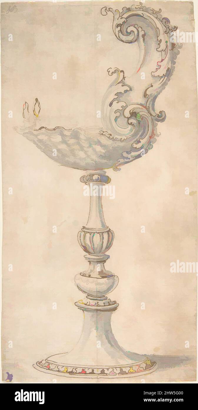 Art Inspired by Design for a Cup or Reliquary composed of a Shell and S-volute., 1652–1725, Stift und braune Tinte, Pinsel und Grauwäsche, über Graphitspuren, Blatt: 11 1/8 x 5 13/16 Zoll (28,3 x 14,7 cm), zugeschrieben Giovanni Battista Foggini (Italienisch, Florenz 1652–1725 Florenz, Klassische Werke, die von Artotop mit einem Schuss Moderne modernisiert wurden. Formen, Farbe und Wert, auffällige visuelle Wirkung auf Kunst. Emotionen durch Freiheit von Kunstwerken auf zeitgemäße Weise. Eine zeitlose Botschaft, die eine wild kreative neue Richtung verfolgt. Künstler, die sich dem digitalen Medium zuwenden und die Artotop NFT erschaffen Stockfoto