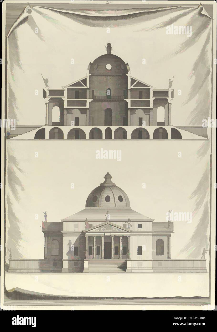 Kunst inspiriert von der Architektur von A. Palladio in vier Büchern mit einer kurzen Abhandlung über die fünf Aufträge (L'Architecture de A. Palladio en quatre livres... / Il quattro libri dell'architettura), 1715 1716–20, Abbildungen: Radierung und Gravur, Buch: 17 13/16 × 11 5/8 × 2 3/16 in, Klassisches Werk, modernisiert von Artotop mit einem Schuss Moderne. Formen, Farbe und Wert, auffällige visuelle Wirkung auf Kunst. Emotionen durch Freiheit von Kunstwerken auf zeitgemäße Weise. Eine zeitlose Botschaft, die eine wild kreative neue Richtung verfolgt. Künstler, die sich dem digitalen Medium zuwenden und die Artotop NFT erschaffen Stockfoto