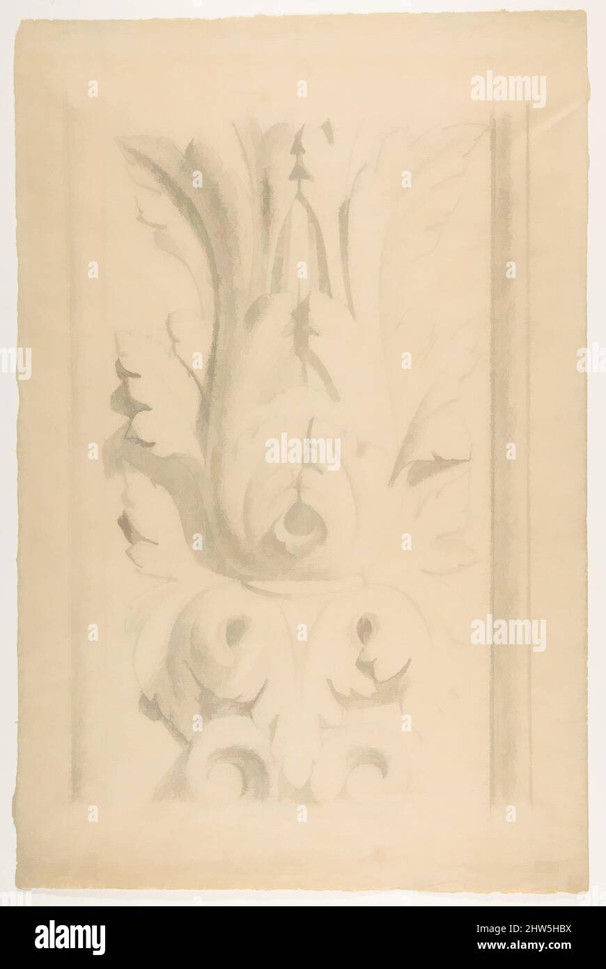 Kunst inspiriert vom architektonischen Motiv: Double Acanthus Fleuron, ca. 1875, Schwarze Kreide, 19 3/16 x 12 1/2 Zoll (48,8 x 31,7 cm), Zeichnungen, Georges Seurat (Französisch, Paris 1859–1891 Paris, Klassische Werke, die von Artotop mit einem Schuss Moderne modernisiert wurden. Formen, Farbe und Wert, auffällige visuelle Wirkung auf Kunst. Emotionen durch Freiheit von Kunstwerken auf zeitgemäße Weise. Eine zeitlose Botschaft, die eine wild kreative neue Richtung verfolgt. Künstler, die sich dem digitalen Medium zuwenden und die Artotop NFT erschaffen Stockfoto