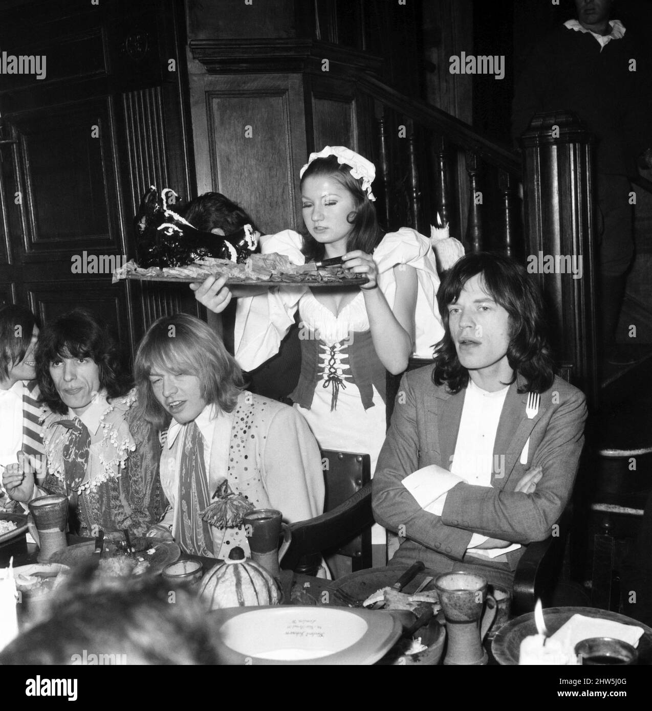 Die Rolling Stones veröffentlichen am 5. Dezember 1968 ihr Beggars Banquet Album im Elizabethan Room, Gore Hotel, 190 Queensgate.??. Stockfoto