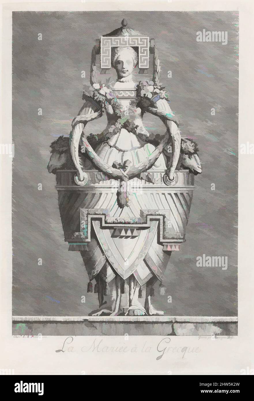 Kunst inspiriert von Mascarade à la Grecque, Suite des Vases und Cheminées, 1771, 1764, Ätzung, insgesamt: 17 5/16 x 11 7/8 x 13/16 Zoll (43,9 x 30,1 x 2 cm), Ennemond Alexandre Petitot (französisch, Lyon 1727–1801 Parma), geätzt und herausgegeben von Benigno Bossi (italienisch, 1727–1792), Buch mit, Klassische Werke, die von Artotop mit einem Schuss Moderne modernisiert wurden. Formen, Farbe und Wert, auffällige visuelle Wirkung auf Kunst. Emotionen durch Freiheit von Kunstwerken auf zeitgemäße Weise. Eine zeitlose Botschaft, die eine wild kreative neue Richtung verfolgt. Künstler, die sich dem digitalen Medium zuwenden und die Artotop NFT erschaffen Stockfoto