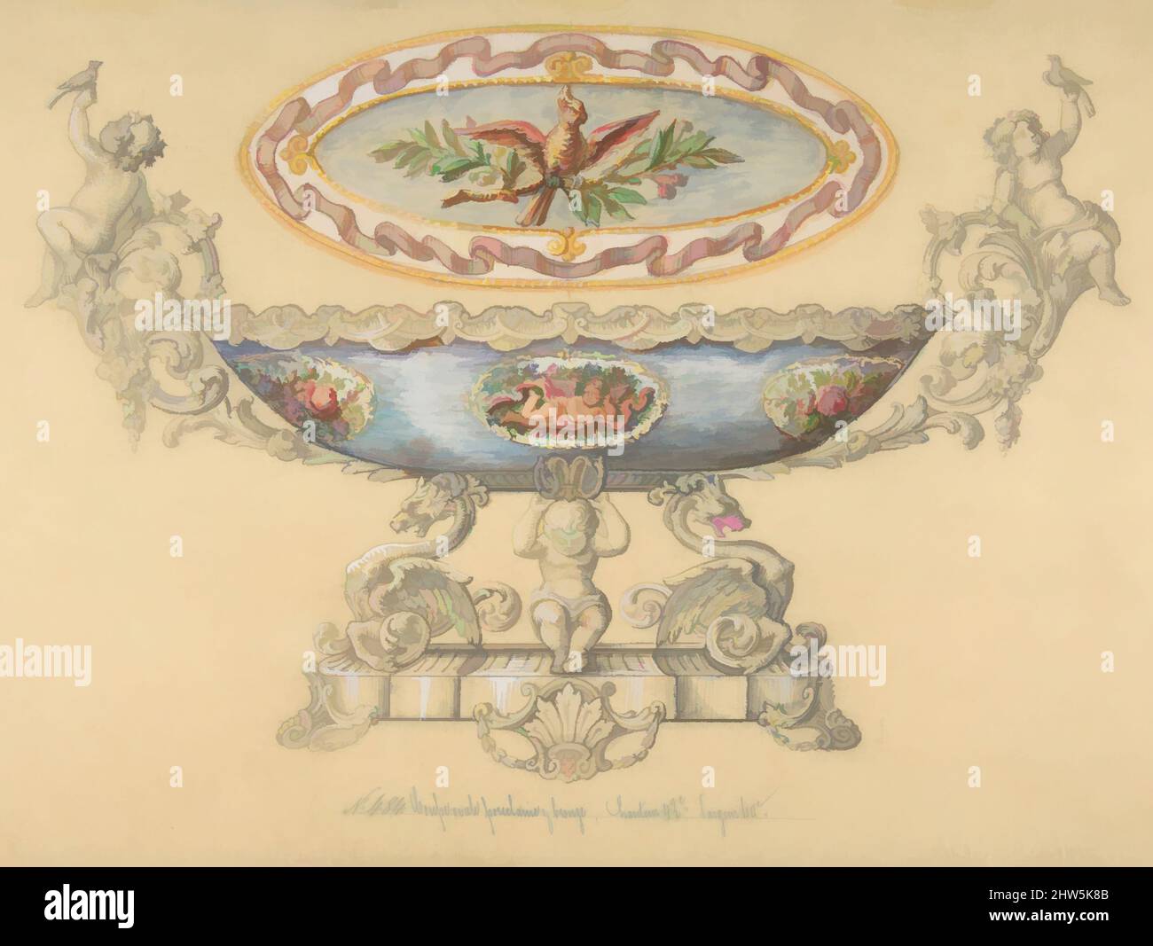 Kunst inspiriert von Design for a Porcelain Cup, 19. Century, Graphit, Aquarell und Gouache, Weiß erhöht, Blatt: 10 3/16 x 15 7/8 Zoll (25,8 x 40,4 cm), Zeichnungen, Anonym, Französisch, 19. Jahrhundert, Klassische Werke, die von Artotop mit einem Hauch von Moderne modernisiert wurden. Formen, Farbe und Wert, auffällige visuelle Wirkung auf Kunst. Emotionen durch Freiheit von Kunstwerken auf zeitgemäße Weise. Eine zeitlose Botschaft, die eine wild kreative neue Richtung verfolgt. Künstler, die sich dem digitalen Medium zuwenden und die Artotop NFT erschaffen Stockfoto