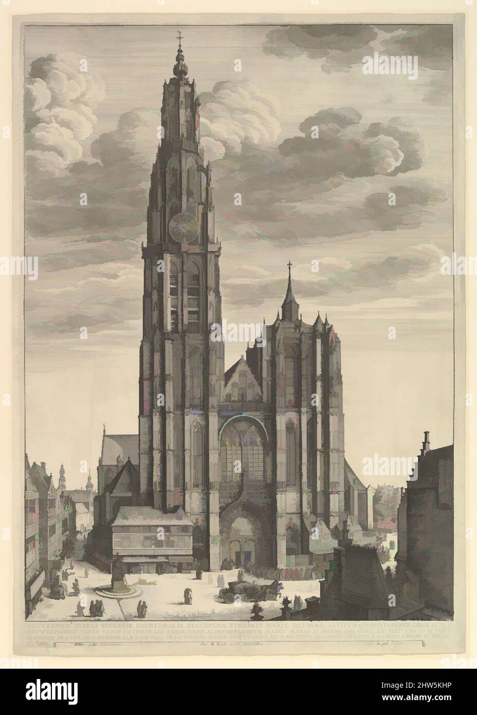 Kunst inspiriert von der Kathedrale von Antwerpen (Prospectvs Tvrris Ecclesiæ Cathedralis), 1625–77, Radierung; zweiter Zustand von fünf, Platte: 18 7/8 x 13 1/4 Zoll (47,9 x 33,7 cm), Drucke, Wenceslaus Hollar (Böhmisch, Prag 1607–1677 London, Klassisches Werk, das von Artotop mit einem Schuss Moderne modernisiert wurde. Formen, Farbe und Wert, auffällige visuelle Wirkung auf Kunst. Emotionen durch Freiheit von Kunstwerken auf zeitgemäße Weise. Eine zeitlose Botschaft, die eine wild kreative neue Richtung verfolgt. Künstler, die sich dem digitalen Medium zuwenden und die Artotop NFT erschaffen Stockfoto