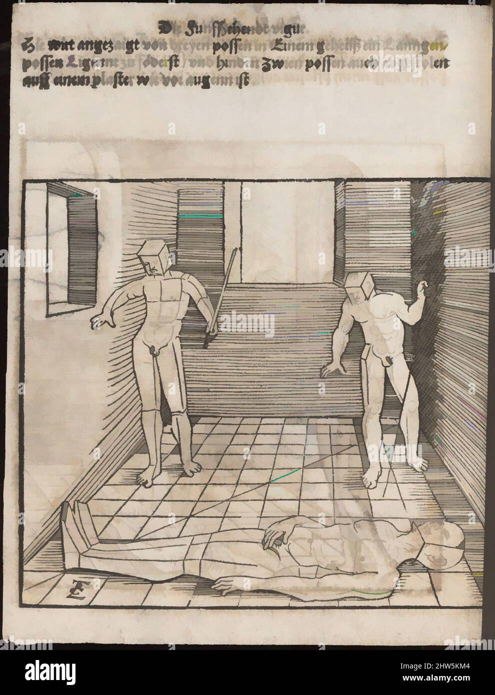 Art inspired by Underweisung der Propatzion und stellung der possen, 1538, Holzschnitte, Overall: 6 15/16 x 5 3/8 x 3/8 in. (17,7 x 13,7 x 1 cm), Bücher, als geometrisches Wissen zunehmend als entscheidend für die Entwicklung von Mess- und Darstellungsfähigkeiten verstanden wurde, modernisierte Classic Works von Artotop mit einem Spritzer Moderne. Formen, Farbe und Wert, auffällige visuelle Wirkung auf Kunst. Emotionen durch Freiheit von Kunstwerken auf zeitgemäße Weise. Eine zeitlose Botschaft, die eine wild kreative neue Richtung verfolgt. Künstler, die sich dem digitalen Medium zuwenden und die Artotop NFT erschaffen Stockfoto