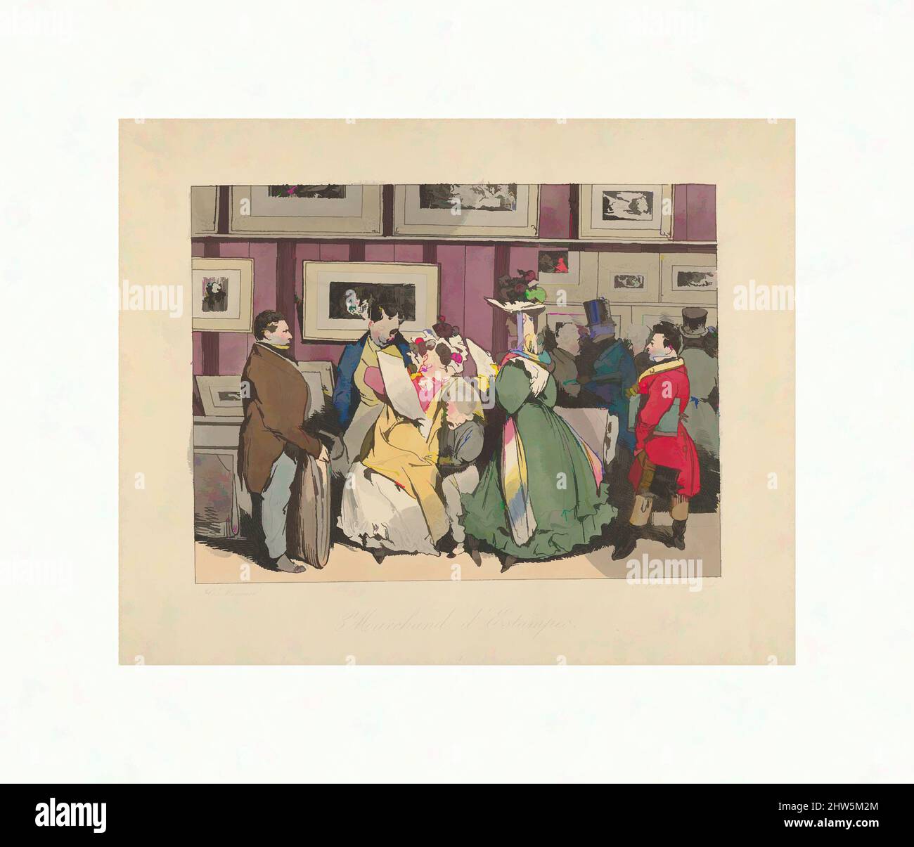 Kunst inspiriert von Print Dealer, ca. 1820–30, Lithograph mit umfangreicher Handfärbung, Blatt: 10 3/8 x 13 13/16 Zoll (26,3 x 35,1 cm), Drucke, Henry-Bonaventure Monnier (Französisch, Paris 1799–1877 Paris, Klassische Werke, die von Artotop mit einem Schuss Moderne modernisiert wurden. Formen, Farbe und Wert, auffällige visuelle Wirkung auf Kunst. Emotionen durch Freiheit von Kunstwerken auf zeitgemäße Weise. Eine zeitlose Botschaft, die eine wild kreative neue Richtung verfolgt. Künstler, die sich dem digitalen Medium zuwenden und die Artotop NFT erschaffen Stockfoto