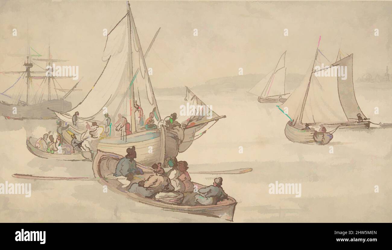 Von Schiffen und Matrosen inspirierte Kunst, Ende 18.–Anfang 19.. Jahrhundert, Aquarell, Bild: 5 1/16 x 8 9/16 Zoll (12,9 x 21,7 cm), Zeichnungen, Thomas Rowlandson (British, London 1757–1827 London, Klassische Werke, die von Artotop mit einem Schuss Moderne modernisiert wurden. Formen, Farbe und Wert, auffällige visuelle Wirkung auf Kunst. Emotionen durch Freiheit von Kunstwerken auf zeitgemäße Weise. Eine zeitlose Botschaft, die eine wild kreative neue Richtung verfolgt. Künstler, die sich dem digitalen Medium zuwenden und die Artotop NFT erschaffen Stockfoto