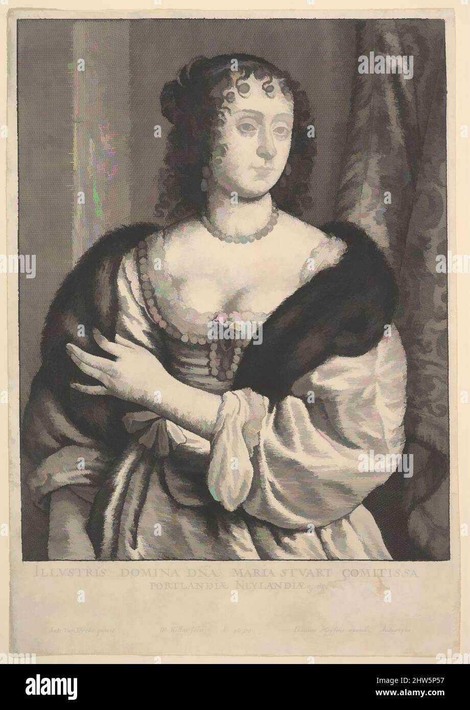 Art inspired by Frances Stuart, Countess of Portland, 1650, Etching; First State of Three (New Hollstein), Sheet (Clipped Impression): 10 7/8 × 7 1/2 in. (27,6 × 19,1 cm), Drucke, Wenceslaus Hollar (Böhmisch, Prag 1607–1677 London), After Anthony van Dyck (Flämisch, Antwerpen 1599–1641, Klassische Werke, die von Artotop mit einem Schuss Moderne modernisiert wurden. Formen, Farbe und Wert, auffällige visuelle Wirkung auf Kunst. Emotionen durch Freiheit von Kunstwerken auf zeitgemäße Weise. Eine zeitlose Botschaft, die eine wild kreative neue Richtung verfolgt. Künstler, die sich dem digitalen Medium zuwenden und die Artotop NFT erschaffen Stockfoto