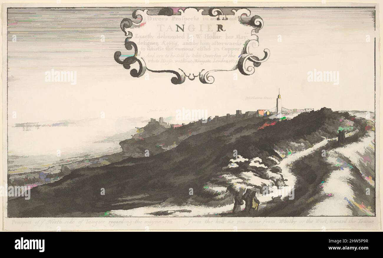 Kunst inspiriert von Prospect of Ye Nordseite von Tanger in Bezug auf die mayne-See vom Hügel, wie Sie von Whitby oder dem Westen kommen, in Richtung der Stadt, von 1673, Radierung; erster Zustand von zwei, Blatt: 5 1/8 × 8 9/16 in. (13,1 × 21,8 cm), Druckgrafiken, Wenzel Hollar (Böhmisch, Prag 1607–1677, Klassisches Werk, das von Artotop mit einem Schuss Moderne modernisiert wurde. Formen, Farbe und Wert, auffällige visuelle Wirkung auf Kunst. Emotionen durch Freiheit von Kunstwerken auf zeitgemäße Weise. Eine zeitlose Botschaft, die eine wild kreative neue Richtung verfolgt. Künstler, die sich dem digitalen Medium zuwenden und die Artotop NFT erschaffen Stockfoto