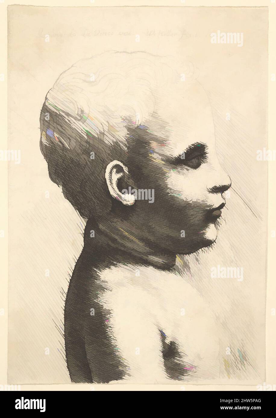 Kunst inspiriert von Kopf und Schulter eines Kindes, im Profil nach rechts, 1645, Radierung; nur Zustand, 3 3/8 x 2 5/16 Zoll (8,6 x 5,9 cm), Drucke, nach Leonardo da Vinci (Italienisch, Vinci 1452–1519 Amboise), Kopf und nackte Schultern eines Kindes mit schönen Haaren, im Profil nach rechts; nach Leonardo da, Klassische Werke von Artotop mit einem Schuss Moderne modernisiert. Formen, Farbe und Wert, auffällige visuelle Wirkung auf Kunst. Emotionen durch Freiheit von Kunstwerken auf zeitgemäße Weise. Eine zeitlose Botschaft, die eine wild kreative neue Richtung verfolgt. Künstler, die sich dem digitalen Medium zuwenden und die Artotop NFT erschaffen Stockfoto