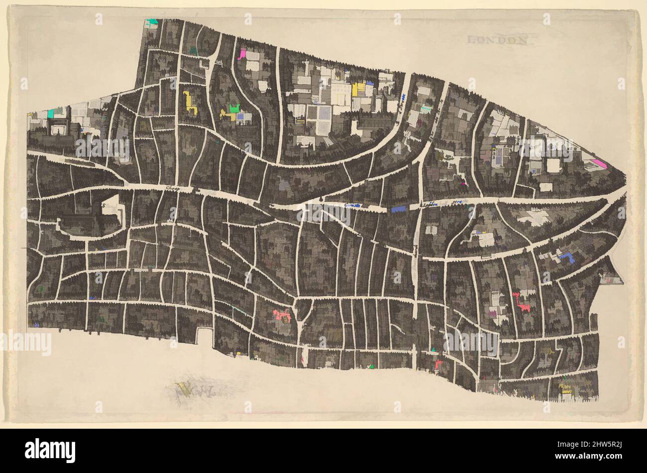 Art Inspired by London before the Great Fire, 1666–77, Etching; Second State of Two, Blatt: 4 1/4 × 6 11/16 in. (10,8 × 17 cm), Drucke, Wenceslaus Hollar (Böhmisch, Prag 1607–1677 London), Straßenkarte der Stadt London vor dem großen Brand von 1666; Bild der St. Paul's Cathedral at, Klassisches Werk, das von Artotop mit einem Schuss Moderne modernisiert wurde. Formen, Farbe und Wert, auffällige visuelle Wirkung auf Kunst. Emotionen durch Freiheit von Kunstwerken auf zeitgemäße Weise. Eine zeitlose Botschaft, die eine wild kreative neue Richtung verfolgt. Künstler, die sich dem digitalen Medium zuwenden und die Artotop NFT erschaffen Stockfoto