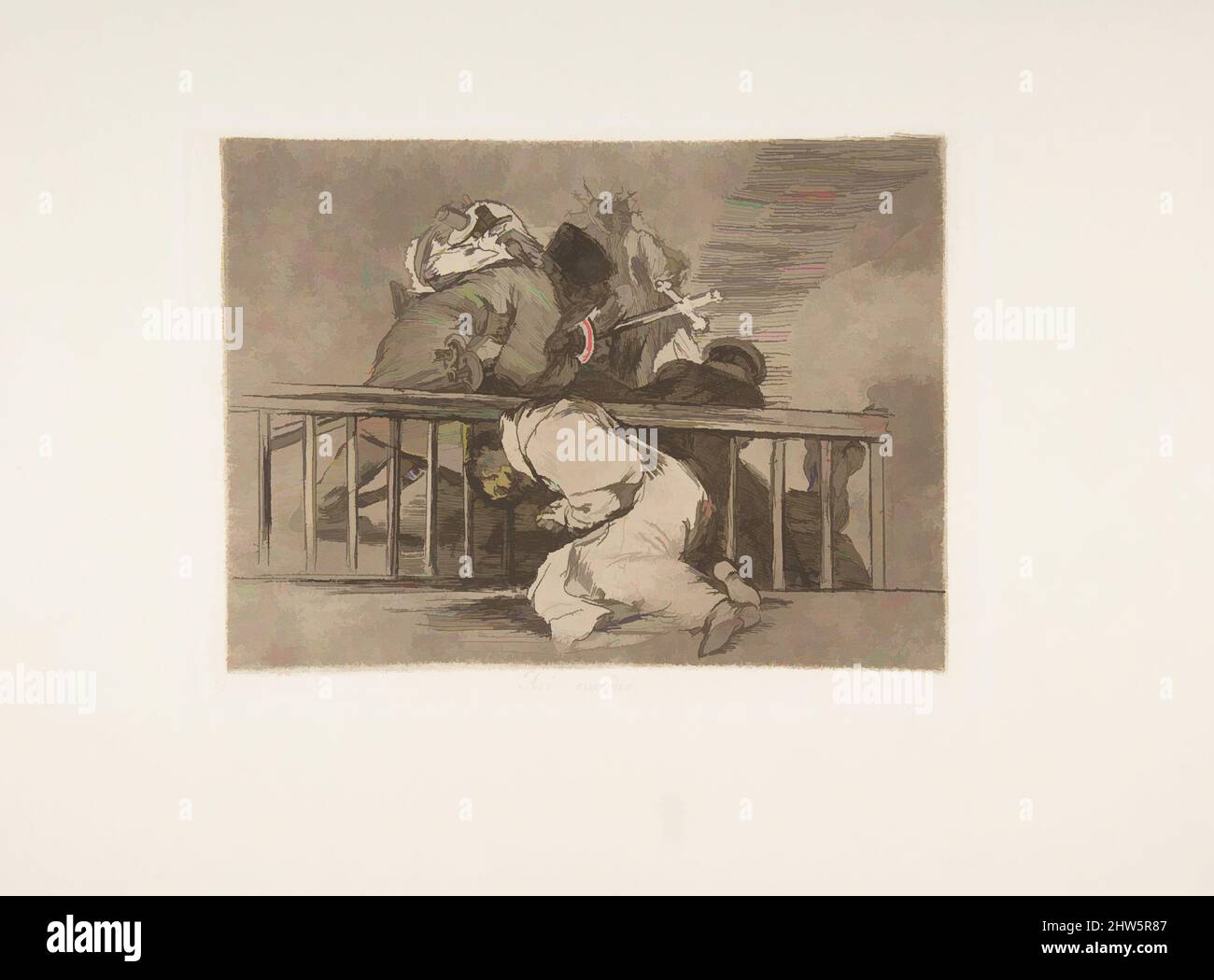 Kunst inspiriert von Tafel 47 aus 'die Katastrophen des Krieges' (Los Desastres de la Guerra): 'So geschah es'(Así sucedió.), 1810 (veröffentlicht 1863), Radierung,brünierte Lavis, Trockenpunkt, Burin und Burnisher, Platte: 6 1/16 × 8 1/16 Zoll (15,4 × 20,4 cm), Drucke, Goya (Francisco de Goya y, Klassisches Werk, modernisiert von Artotop mit einem Schuss Moderne. Formen, Farbe und Wert, auffällige visuelle Wirkung auf Kunst. Emotionen durch Freiheit von Kunstwerken auf zeitgemäße Weise. Eine zeitlose Botschaft, die eine wild kreative neue Richtung verfolgt. Künstler, die sich dem digitalen Medium zuwenden und die Artotop NFT erschaffen Stockfoto