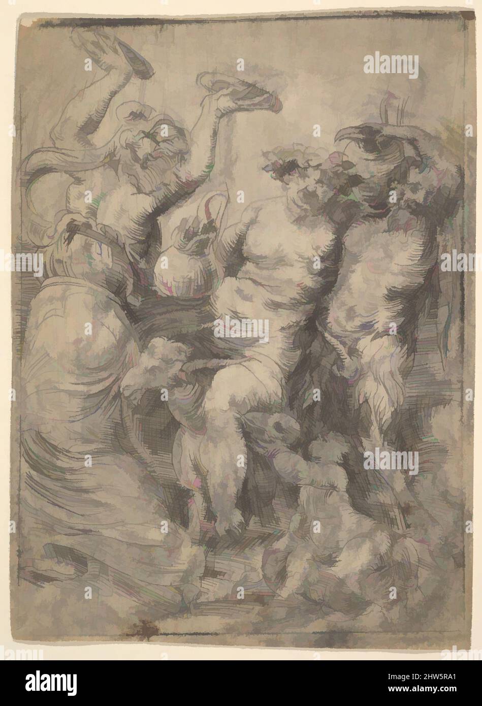 Kunst inspiriert von Bacchic schwelgen Sie mit Silenus auf einer Ziege in der Mitte, ca. 1540–43, Radierung mit Tellerton, Druckgrafiken, Andrea Schiavone (Andrea Meldola) (Italienisch, Zadar (Zara) ca. 1510?–1563 Venedig, Klassisches von Artotop modernisiertes Werk mit einem Schuss Moderne. Formen, Farbe und Wert, auffällige visuelle Wirkung auf Kunst. Emotionen durch Freiheit von Kunstwerken auf zeitgemäße Weise. Eine zeitlose Botschaft, die eine wild kreative neue Richtung verfolgt. Künstler, die sich dem digitalen Medium zuwenden und die Artotop NFT erschaffen Stockfoto