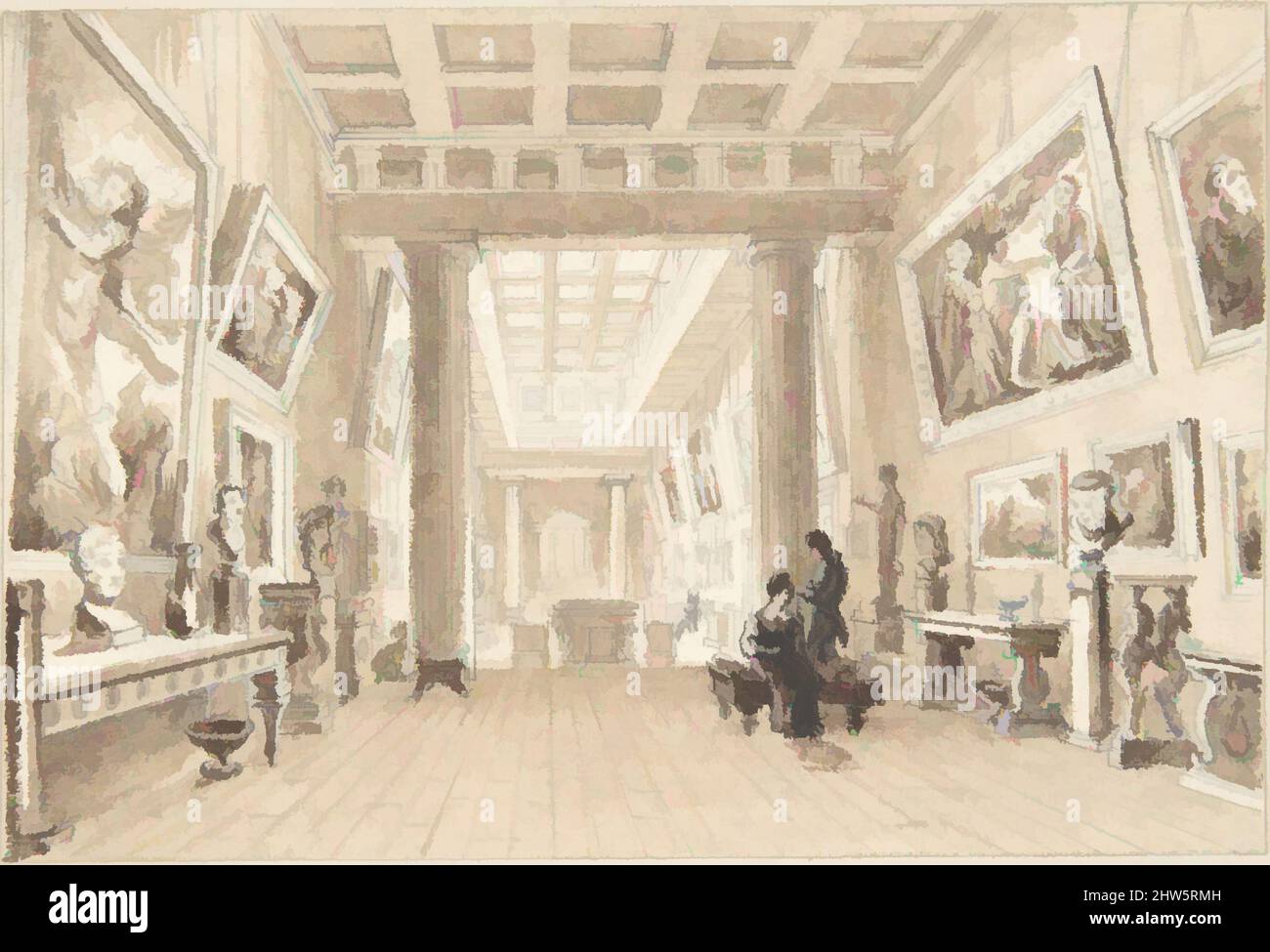Kunst inspiriert von der Innenansicht der Thomas Hope's Picture Gallery, Duchess Street, London, 1825–54, Pen, Tinte, waschen, Blatt: 2 5/8 x 4 Zoll (6,7 x 10,2 cm) (auf einem größeren Blatt montiert), William Henry Bartlett (Britisch, London 1809–1854 auf See, Klassische Werke, die von Artotop mit einem Schuss Moderne modernisiert wurden. Formen, Farbe und Wert, auffällige visuelle Wirkung auf Kunst. Emotionen durch Freiheit von Kunstwerken auf zeitgemäße Weise. Eine zeitlose Botschaft, die eine wild kreative neue Richtung verfolgt. Künstler, die sich dem digitalen Medium zuwenden und die Artotop NFT erschaffen Stockfoto
