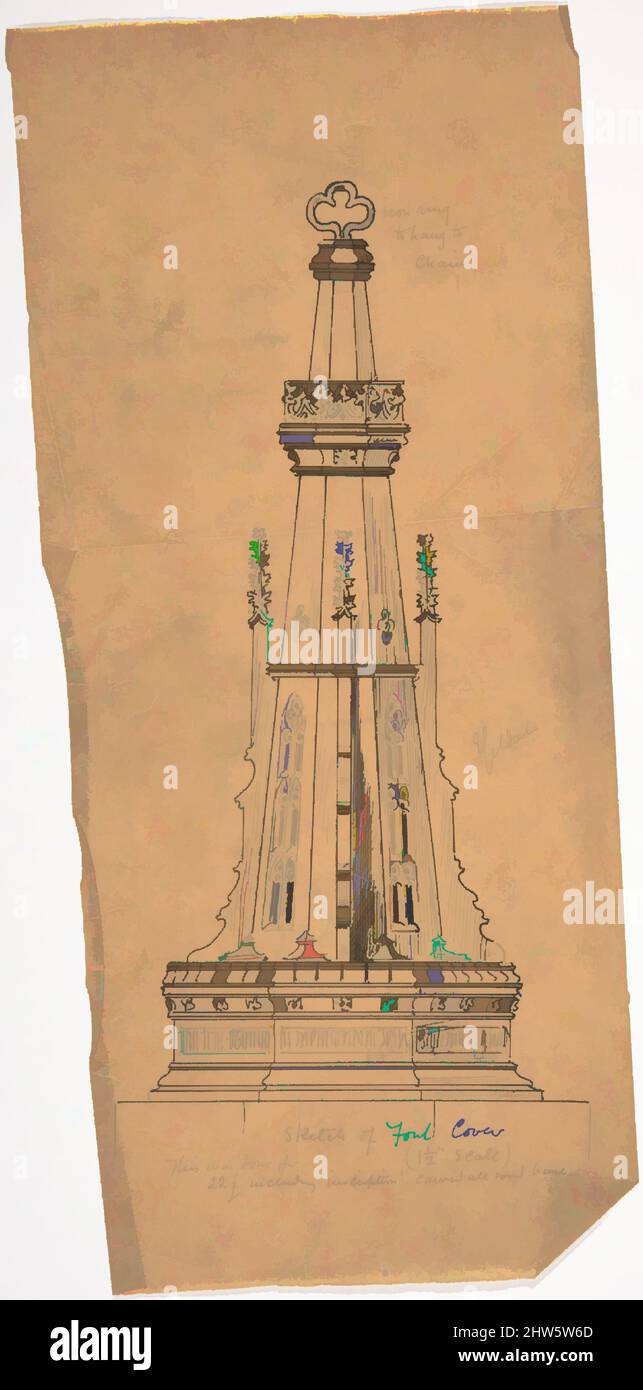 Art Inspired by Design for a Font Cover, Ende 19.–Anfang 20. Jahrhundert, Stift und schwarze Tinte, Blatt: 10 1/4 x 4 5/8 Zoll (26,1 x 11,8 cm), Ernest Geldart (British, London 1848–1929, Klassische Werke, die von Artotop mit einem Schuss Moderne modernisiert wurden. Formen, Farbe und Wert, auffällige visuelle Wirkung auf Kunst. Emotionen durch Freiheit von Kunstwerken auf zeitgemäße Weise. Eine zeitlose Botschaft, die eine wild kreative neue Richtung verfolgt. Künstler, die sich dem digitalen Medium zuwenden und die Artotop NFT erschaffen Stockfoto