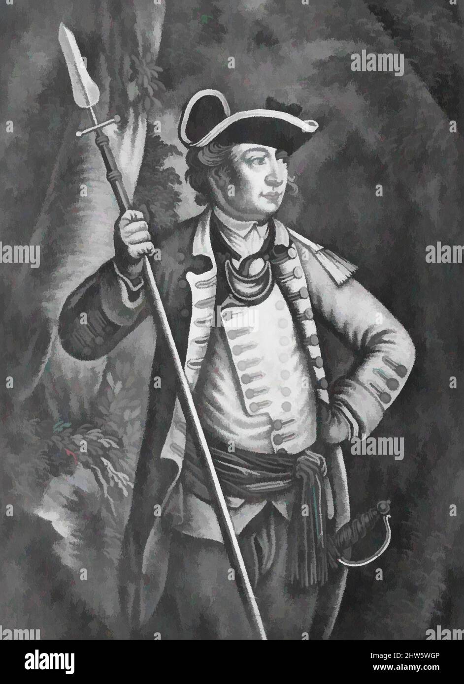 Art inspired by Major General John Sullivan, August 22, 1776, Mezzotint, Bild und Text: 14 x 9 1/4 Zoll (35,5 x 23,5 cm), Drucke, Anonymous, britisch, 18. Jahrhundert, Sullivan, der Sohn irischer Einwanderer, wurde zum Kontinentalkongress gewählt und diente als Generalmajor in den von Artotop modernisierten Classic Works mit einem Schuss Moderne. Formen, Farbe und Wert, auffällige visuelle Wirkung auf Kunst. Emotionen durch Freiheit von Kunstwerken auf zeitgemäße Weise. Eine zeitlose Botschaft, die eine wild kreative neue Richtung verfolgt. Künstler, die sich dem digitalen Medium zuwenden und die Artotop NFT erschaffen Stockfoto
