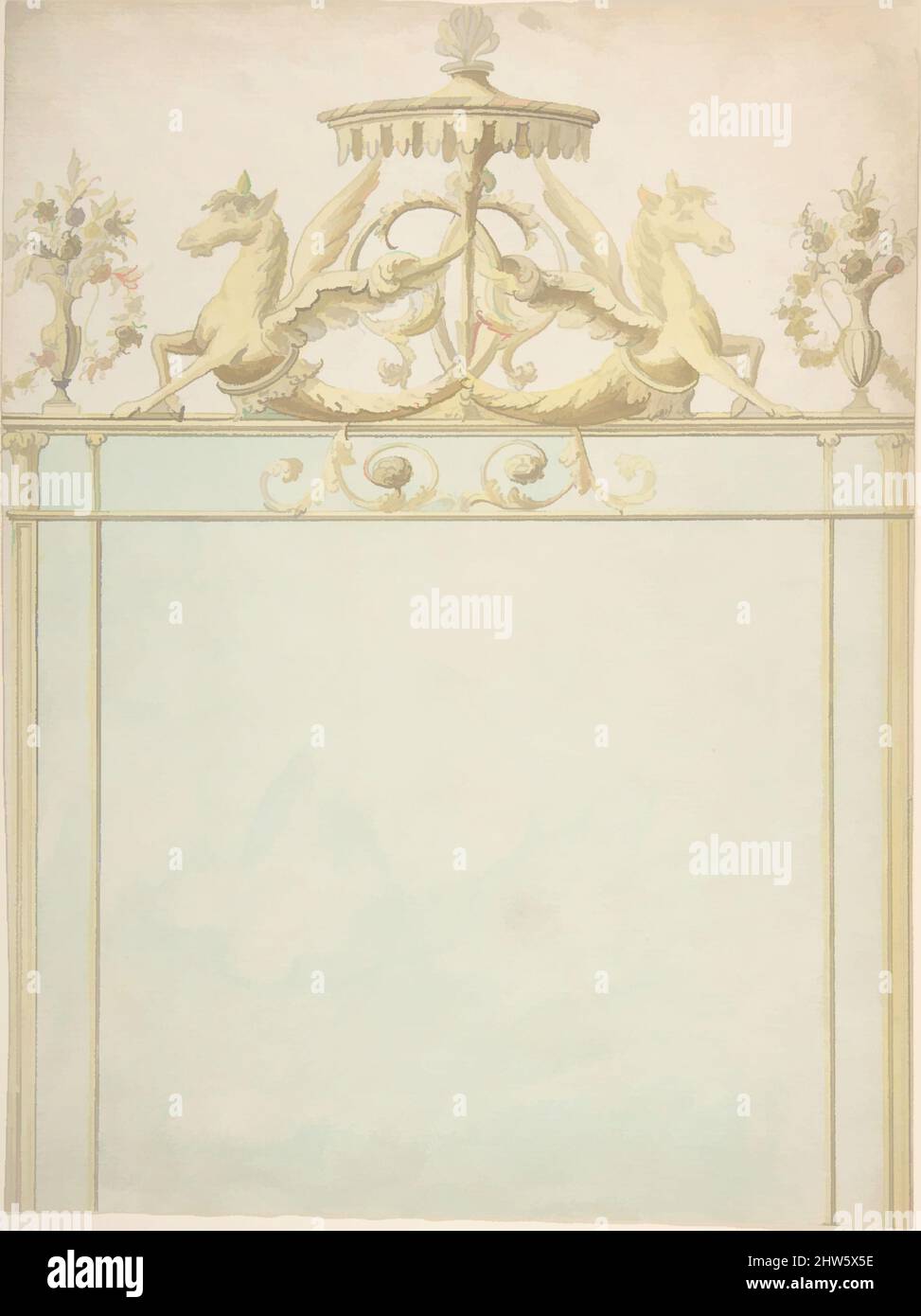 Art Inspired by Design for a Mirror, Mid-18.–early 19. Century, James Wyatt (British, Weeford, Stafforshire 1746–1813 near Marlborough, Wiltshire, Classic Works Modernity Modernised by Artotop with a Splash of Modernity. Formen, Farbe und Wert, auffällige visuelle Wirkung auf Kunst. Emotionen durch Freiheit von Kunstwerken auf zeitgemäße Weise. Eine zeitlose Botschaft, die eine wild kreative neue Richtung verfolgt. Künstler, die sich dem digitalen Medium zuwenden und die Artotop NFT erschaffen Stockfoto