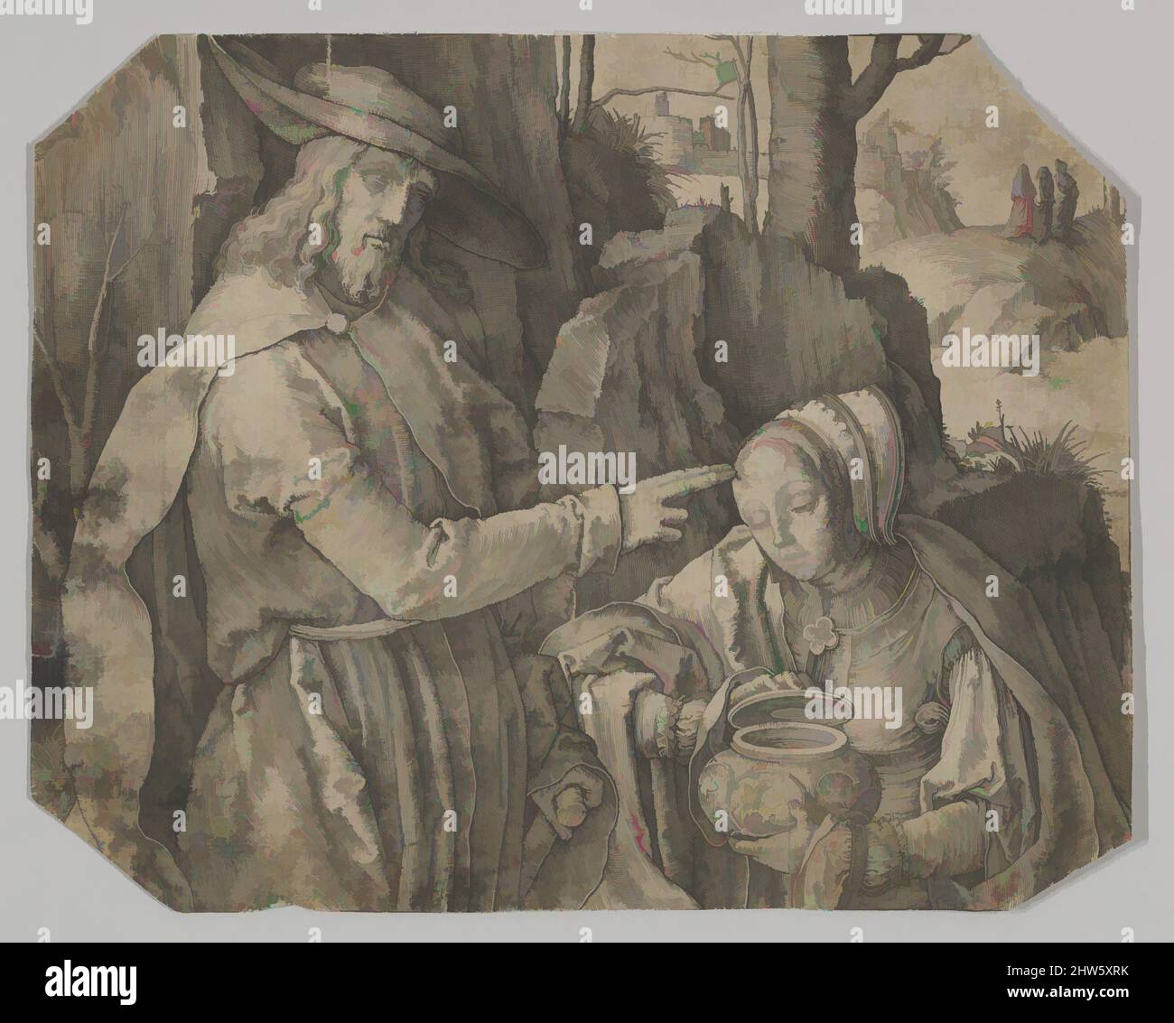 Von Christus inspirierte Kunst, die der heiligen Maria Magdalena als Gärtner erscheint, 1519, Gravur; zweiter oder dritter Zustand, Blatt: 5 1/8 x 6 1/2 Zoll (13 x 16,5 cm), Drucke, Lucas van Leyden (Niederländisch, Leiden ca. 1494–1533 Leiden, Klassisches Werk, modernisiert von Artotop mit einem Schuss Moderne. Formen, Farbe und Wert, auffällige visuelle Wirkung auf Kunst. Emotionen durch Freiheit von Kunstwerken auf zeitgemäße Weise. Eine zeitlose Botschaft, die eine wild kreative neue Richtung verfolgt. Künstler, die sich dem digitalen Medium zuwenden und die Artotop NFT erschaffen Stockfoto