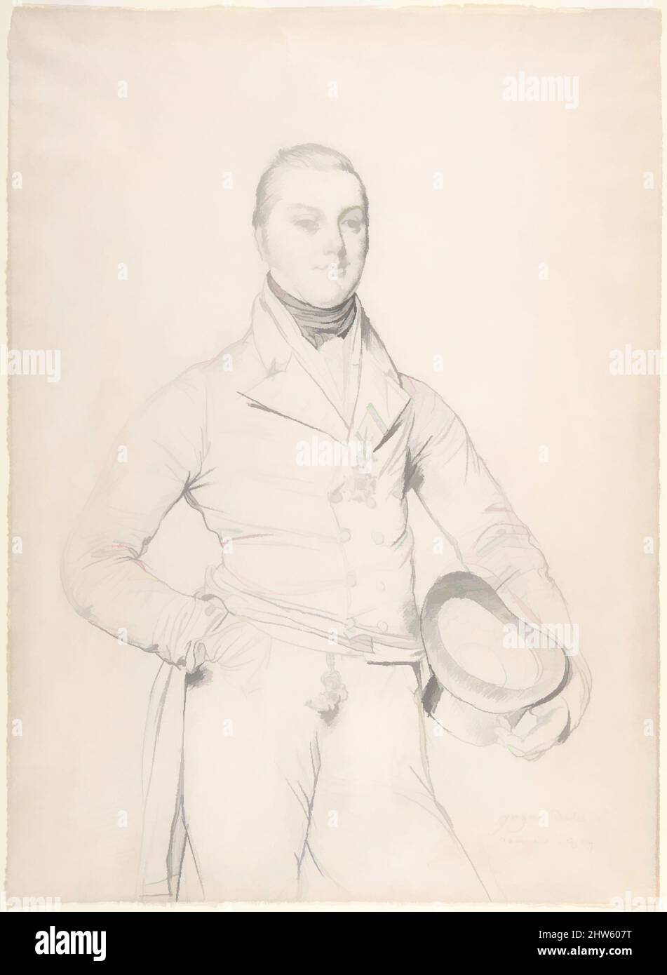 Art inspired by Admiral Sir Fleetwood Broughton Reynolds Pellew, 1817, Graphit on wove paper, Sheet: 11 13/16 × 8 11/16 in. (30 × 22 cm), Zeichnungen, Jean Auguste Dominique Ingres (französisch, Montauban 1780–1867 Paris, Klassische Werke, die von Artotop mit einem Schuss Moderne modernisiert wurden. Formen, Farbe und Wert, auffällige visuelle Wirkung auf Kunst. Emotionen durch Freiheit von Kunstwerken auf zeitgemäße Weise. Eine zeitlose Botschaft, die eine wild kreative neue Richtung verfolgt. Künstler, die sich dem digitalen Medium zuwenden und die Artotop NFT erschaffen Stockfoto