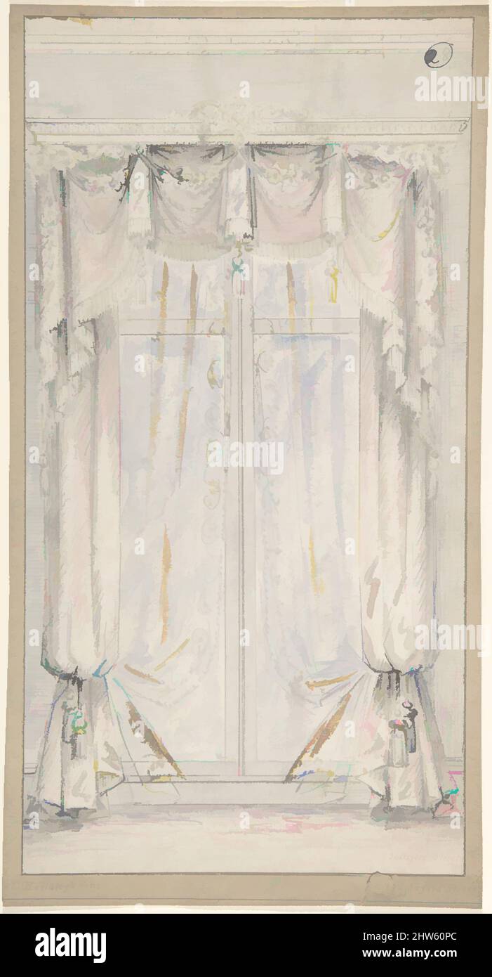 Art Inspired by Design for Curtains, 1841–84, Graphit und Aquarell, Blatt: 13 3/4 x 7 5/16 Zoll (34,9 x 18,6 cm), Charles Hindley and Sons (British, London 1841–1917 London, Classic Works Modernised by Artotop with a Splash of Modernity. Formen, Farbe und Wert, auffällige visuelle Wirkung auf Kunst. Emotionen durch Freiheit von Kunstwerken auf zeitgemäße Weise. Eine zeitlose Botschaft, die eine wild kreative neue Richtung verfolgt. Künstler, die sich dem digitalen Medium zuwenden und die Artotop NFT erschaffen Stockfoto