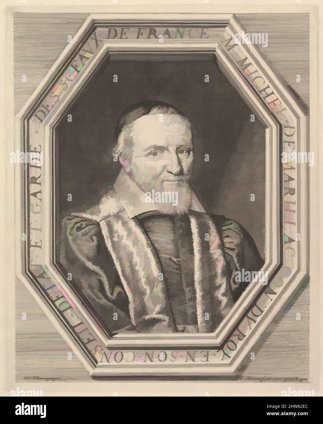Kunst inspiriert von Michel de Marillac, Conseiller d'Etat et Garde des sceaux, Radierung, Blatt: 13 3/8 x 11 13/16 Zoll (34 x 30 cm), Drucke, Jean Morin (Französisch, Paris ca. 1605–1650 Paris), After Philippe de Champaigne (Französisch, Brüssel 1602–1674 Paris, Klassische Werke, die von Artotop mit einem Schuss Moderne modernisiert wurden. Formen, Farbe und Wert, auffällige visuelle Wirkung auf Kunst. Emotionen durch Freiheit von Kunstwerken auf zeitgemäße Weise. Eine zeitlose Botschaft, die eine wild kreative neue Richtung verfolgt. Künstler, die sich dem digitalen Medium zuwenden und die Artotop NFT erschaffen Stockfoto