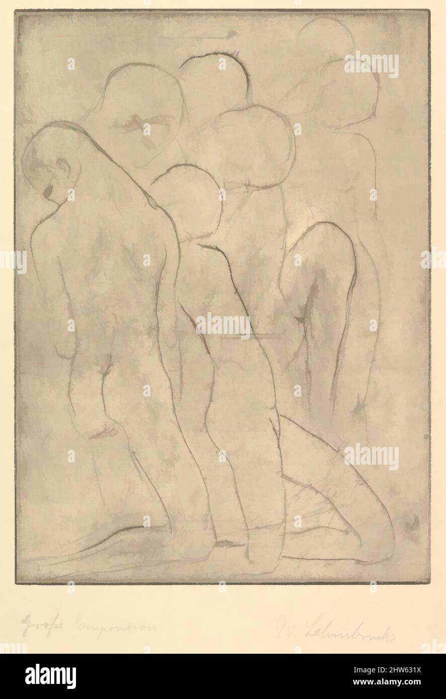 Composition Inspired by Art (große Komposition), 1913, Drypoint; zweiter Zustand von drei, Platte: 13 1/2 x 9 3/4 Zoll (34,5 x 24,5 cm), Drucke, Wilhelm Lehmbruck (deutsch, Duisburg 1881–1919 Berlin, Klassische Werke, die von Artotop mit einem Schuss Moderne modernisiert wurden. Formen, Farbe und Wert, auffällige visuelle Wirkung auf Kunst. Emotionen durch Freiheit von Kunstwerken auf zeitgemäße Weise. Eine zeitlose Botschaft, die eine wild kreative neue Richtung verfolgt. Künstler, die sich dem digitalen Medium zuwenden und die Artotop NFT erschaffen Stockfoto