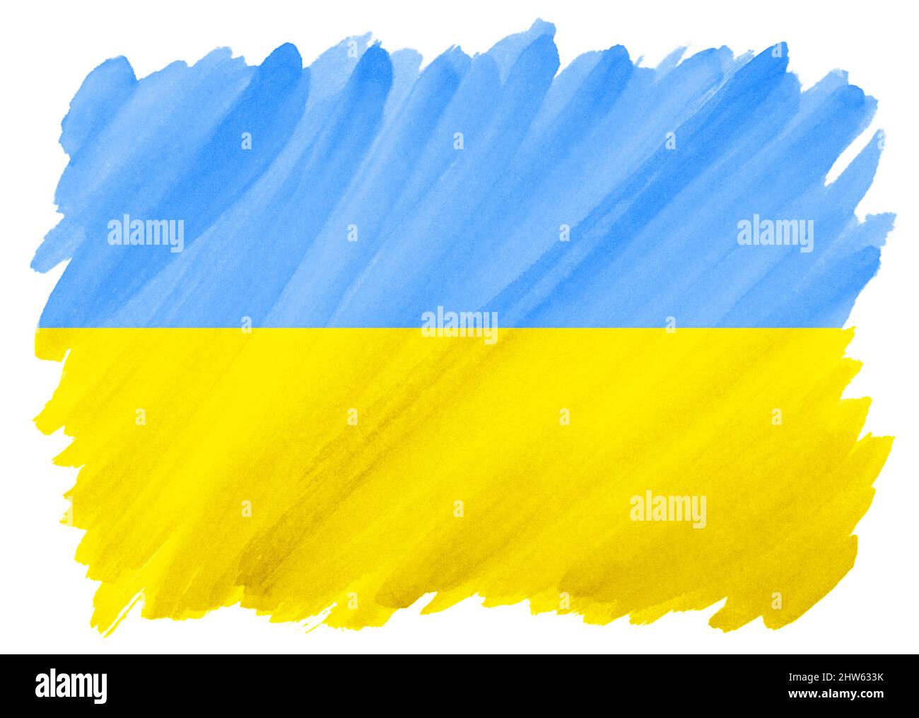 Flagge von Urkraine mit blauem und gelbem Aquarell gemalt Stockfoto