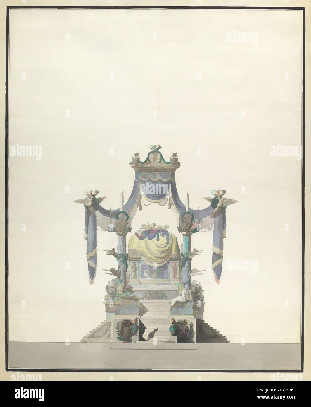 Von Catafalque inspirierte Kunst für die Kaiserin Katharina die große von Russland (Front Elevation), 1796, Stift und grau-schwarze Tinte, Pinsel und Aquarell, über Spuren von Graphit des Bleipunktes, Blatt: 28 1/4 x 23 3/8 Zoll (71,7 x 59,4 cm), Vincenzo Brenna (Italienisch, Florenz 1745–1820 St, Klassische Werke, die von Artotop mit einem Schuss Moderne modernisiert wurden. Formen, Farbe und Wert, auffällige visuelle Wirkung auf Kunst. Emotionen durch Freiheit von Kunstwerken auf zeitgemäße Weise. Eine zeitlose Botschaft, die eine wild kreative neue Richtung verfolgt. Künstler, die sich dem digitalen Medium zuwenden und die Artotop NFT erschaffen Stockfoto