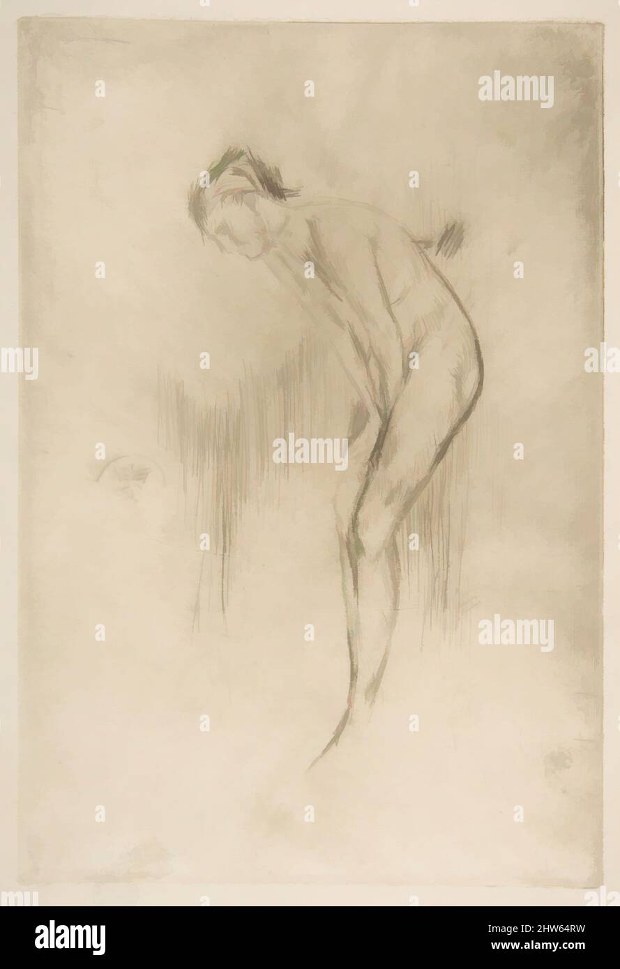 Kunst inspiriert von Tillie: A Model (Tillie Gilchrist), 1873, Drypoint; Third State of Five (Glasgow); gedruckt in schwarzer Tinte auf elfenbeinfarbenem Papier, Platte: 9 3/16 × 6 1/4 Zoll (23,4 × 15,9 cm), Drucke, James McNeill Whistler (Amerikaner, Lowell, Massachusetts 1834–1903 London, Klassisches Werk, das von Artotop mit einem Schuss Moderne modernisiert wurde. Formen, Farbe und Wert, auffällige visuelle Wirkung auf Kunst. Emotionen durch Freiheit von Kunstwerken auf zeitgemäße Weise. Eine zeitlose Botschaft, die eine wild kreative neue Richtung verfolgt. Künstler, die sich dem digitalen Medium zuwenden und die Artotop NFT erschaffen Stockfoto